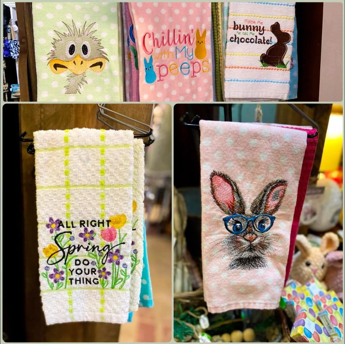 She came, she saw, and she brought more towels! 🌸 🐰🥕🌿

🐣 Sweet, Soft &amp; So Springy!
These seasonal, smile-worthy towels are ready to brighten up your kitchen for springtime. Stop in and snag your favorite bunny before they hop away! 🌷