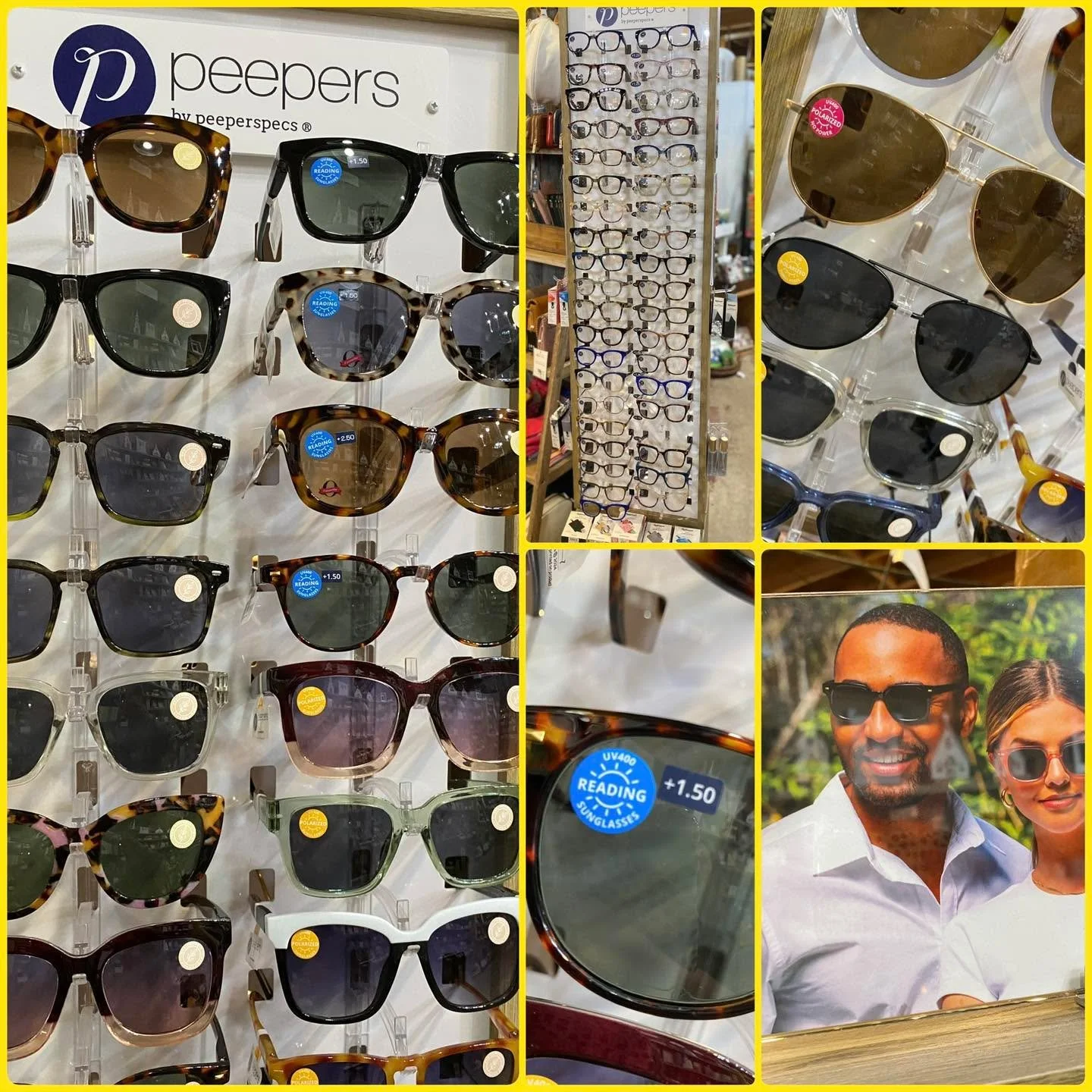 We are sunshine ready ☀️. PEEPERS that are made for reading by the pool. 
A big variety of sunnies and readers for spring and summer have arrived. 🌺

Barn Hours:
Monday - Saturday 10am-5pm 
Wednesday 10am-7pm 
Sunday 12pm-4pm