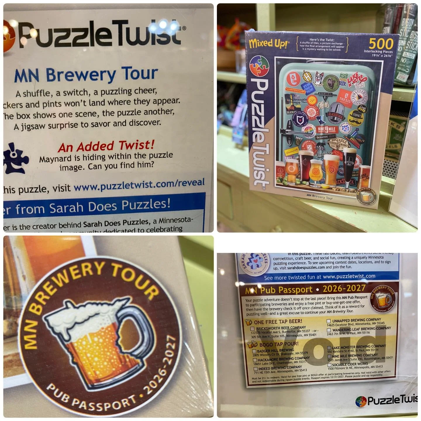 CHEERS to another NEW puzzle🍻 and this has a bonus MN Pub Passport included! Check it out! 

Barn Hours:
Monday - Saturday 10am-5pm 
Wednesday 10am-7pm 
Sunday 12pm-4pm