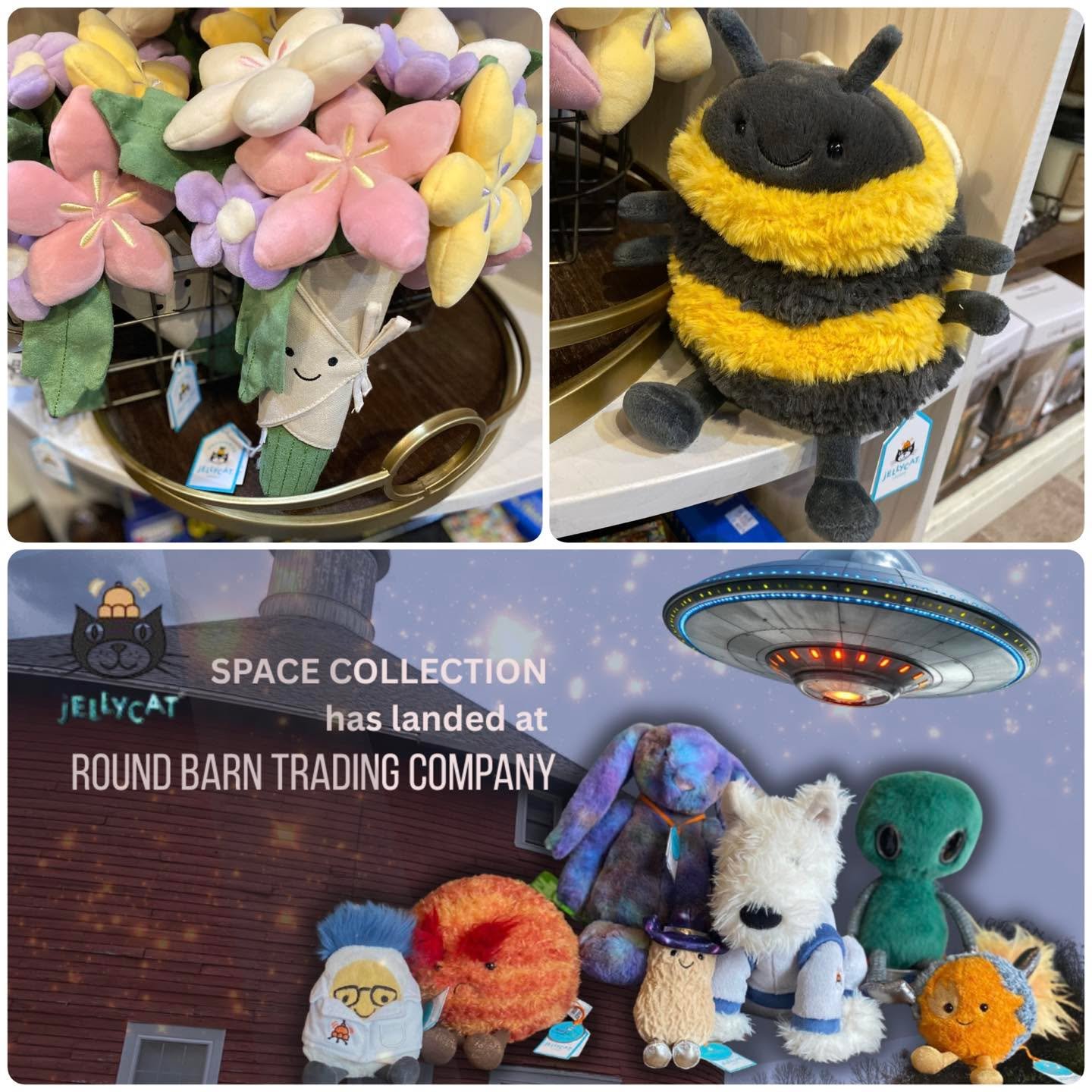 The Jellycat space collection is here and more new arrivals continue to be delivered! 🎉. 
And they are all so cute! 💐🐝

Barn Hours:
Monday - Saturday 10am-5pm 
Wednesday 10am-7pm 
Sunday 12pm-4pm