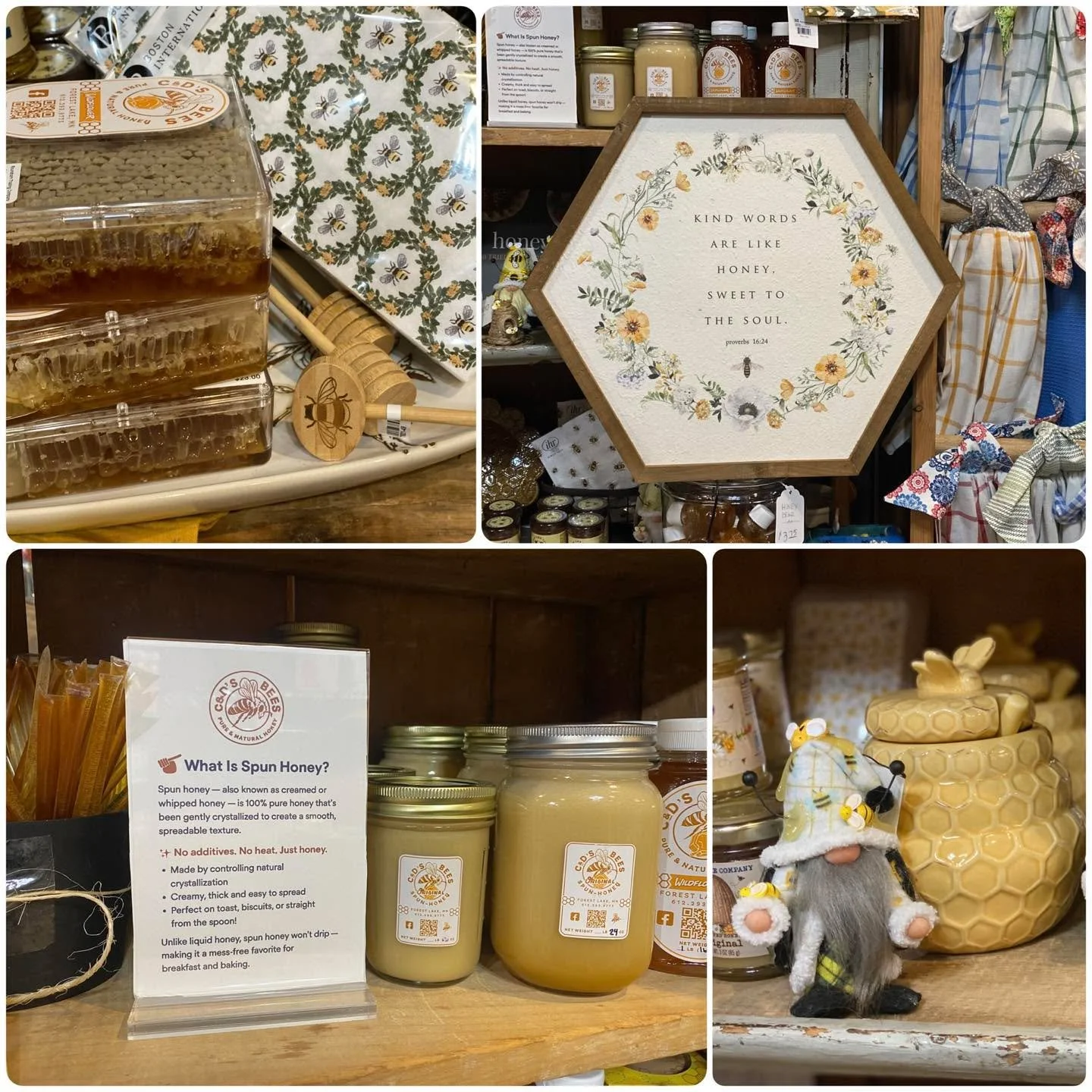 🍯 local honey sold here!  You&rsquo;ll find the perfect size, pint, quart, 3 lbs, mini honey bears, sticks, honeycombs, spun and more. 

Barn Hours:
Monday - Saturday 10am-5pm 
Wednesday 10am-7pm 
Sunday 12pm-4pm