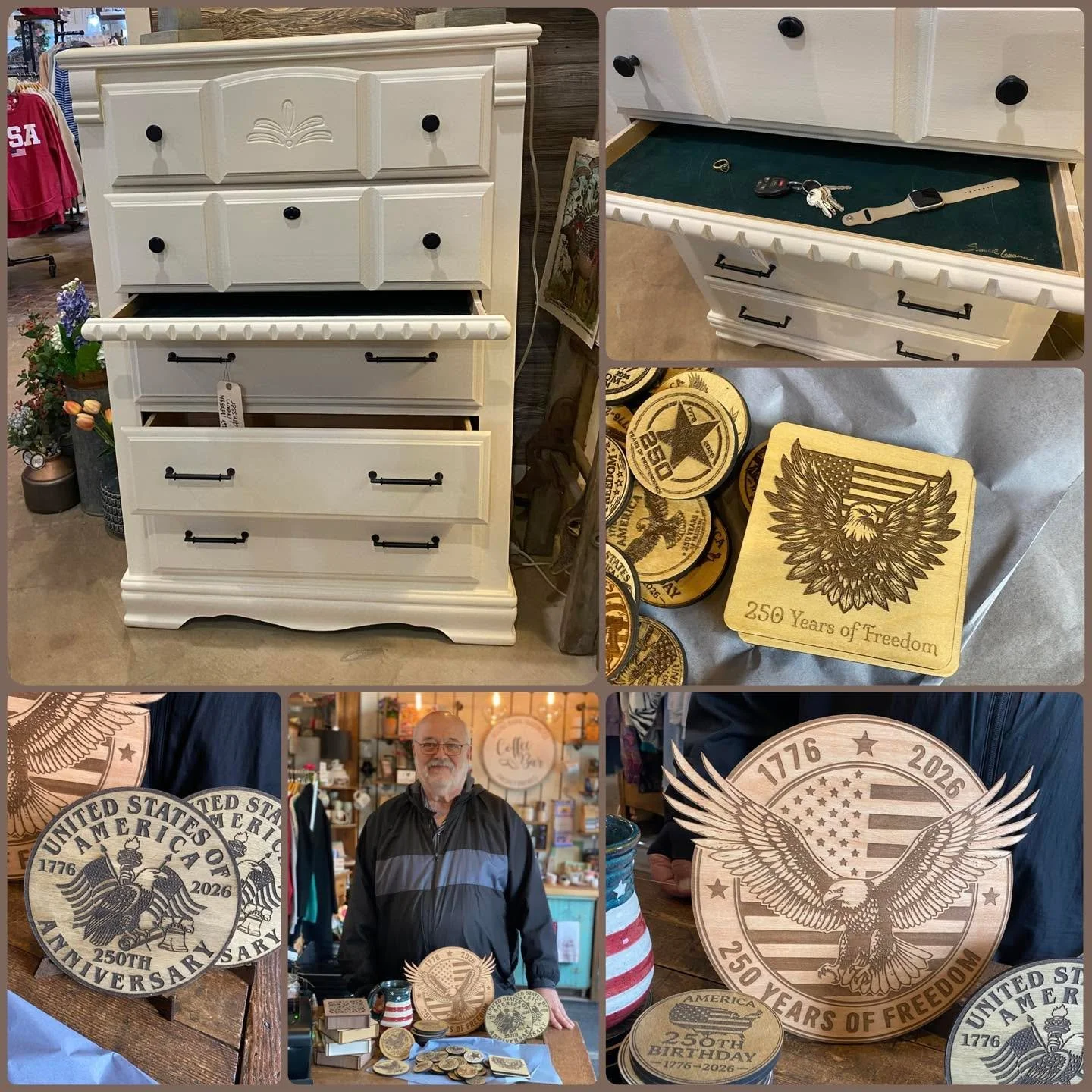 What do you call it&hellip; a tall boy? A chest of drawers? A dresser?
Whatever it is&mdash;have you ever seen one with a secret jewelry tray? 👀

🇺🇸 Paul stopped by with his latest 250th celebration pieces and, of course, a surprise tucked inside.