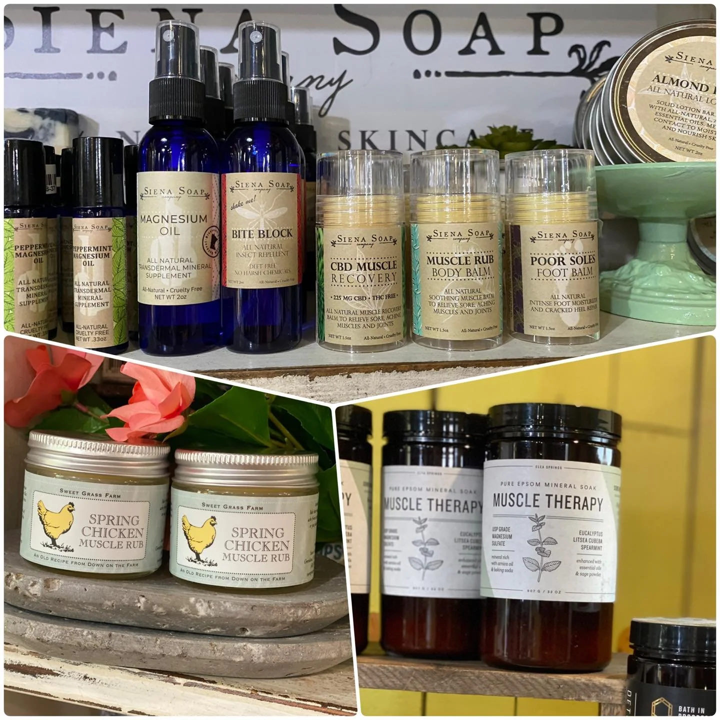 After the long weekend of yard work- I found myself searching the shelves in the barn for some relief.  Magnesium Spray, Muscle Rub and Mineral Soak for the win. 🛍️ Great locally made finds for the win! 

Barn Hours:
Monday - Saturday 10am-5pm 
Wedn