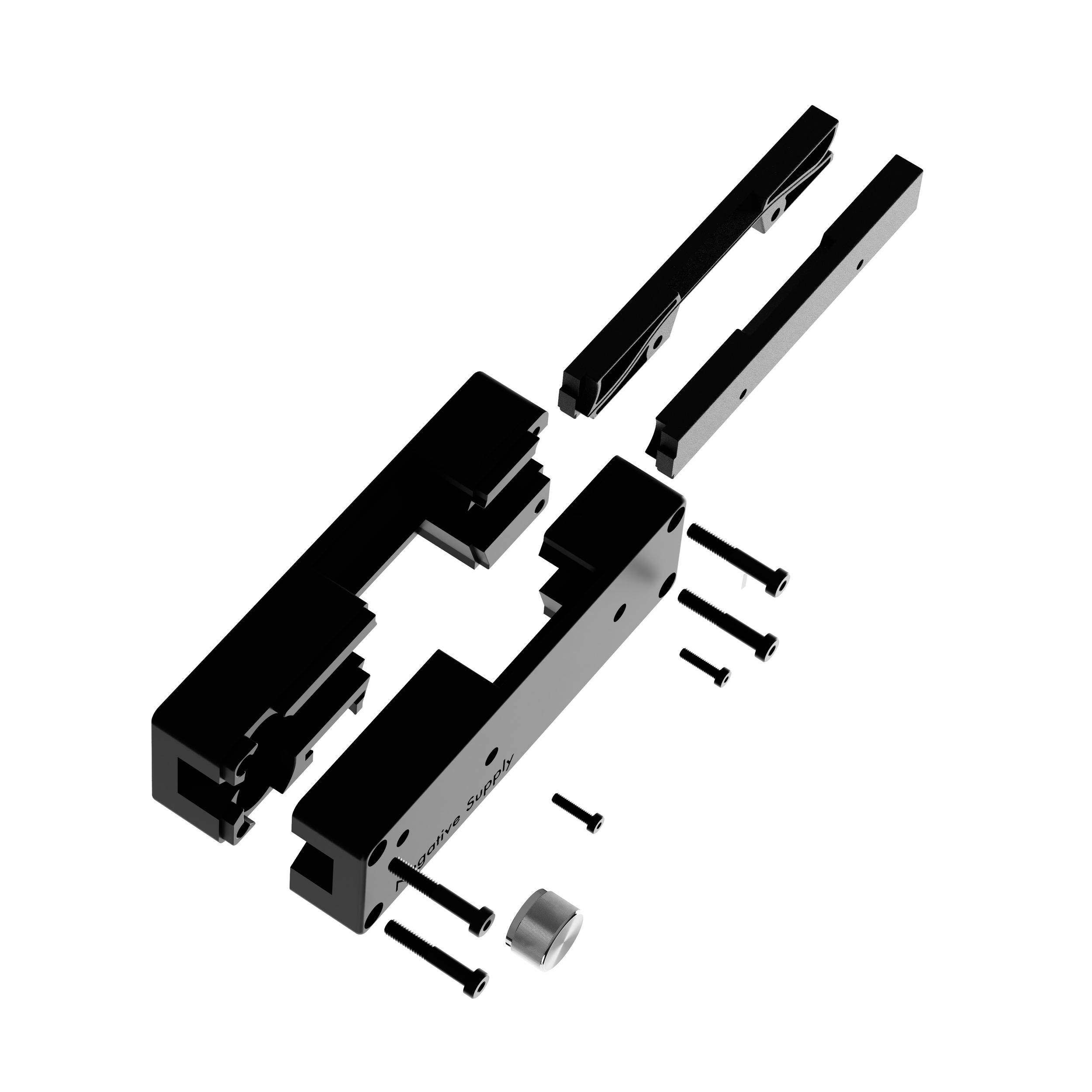 Film Carrier MK1 partially disassembled, shown with customized hardware and in CNC machined construction.