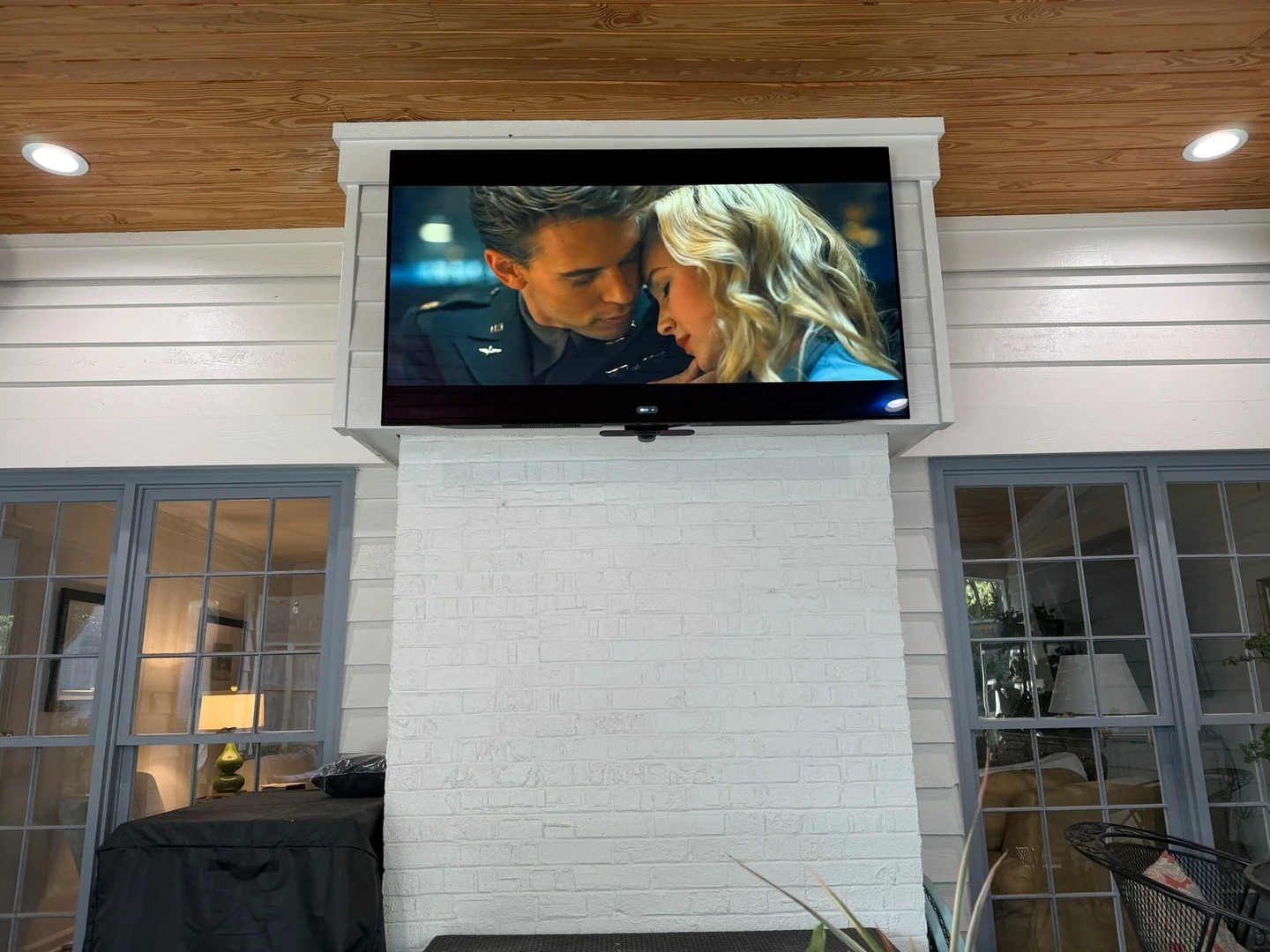 When your patio has multiple hangout spots, you need a 📺 that moves with you. We added an adjustable mount so this client can catch the action from any angle.