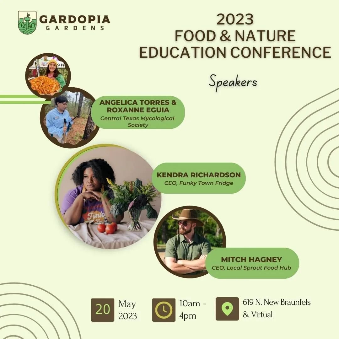 Looking forward to myceliating at the  @gardopiagardens Food &amp; Nature Education Conference this weekend in San Antonio.

Here's a preview of the speakers. Register to attend and learn more about their efforts! There's a link on our web page to re