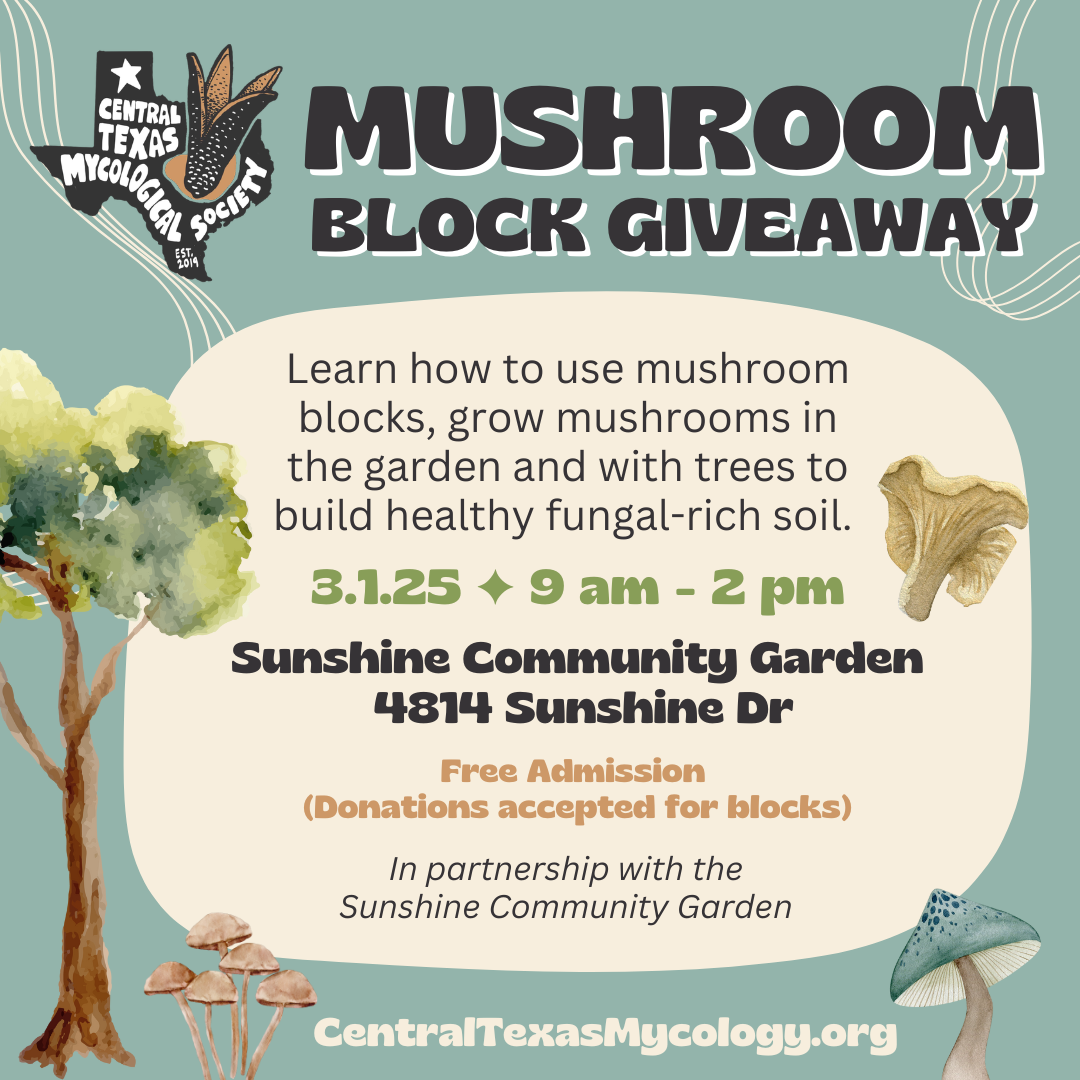 AUSTIN: Mushroom Block Giveaway at Sunshine Community Garden Plant Sale 