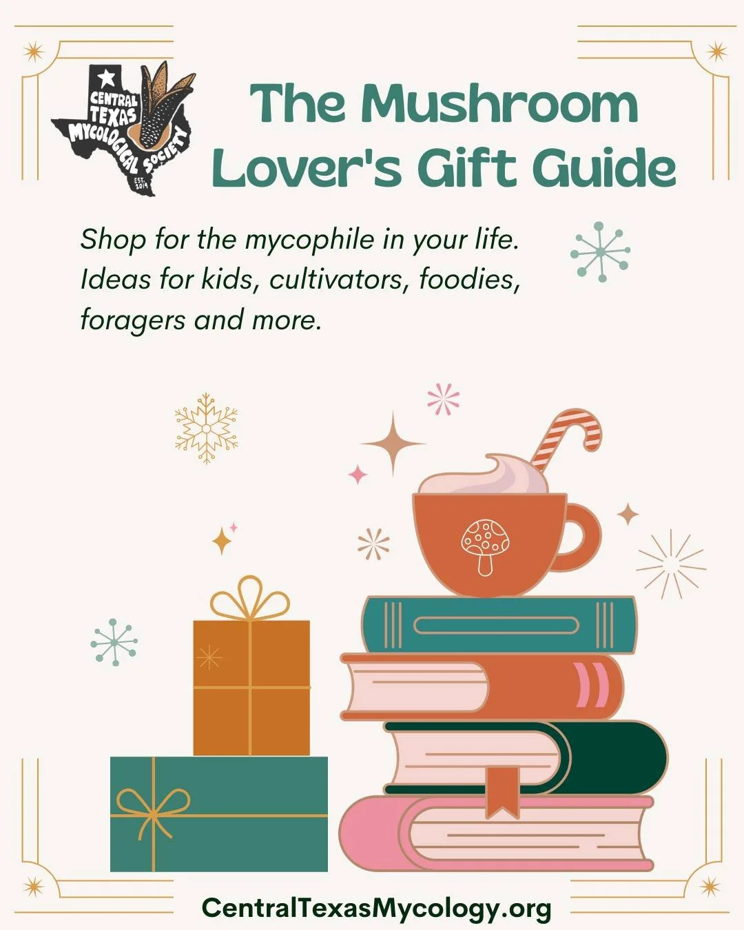 🍄🎁 Skip the gift-giving panic! The best presents share knowledge and foster wonder.

We've created a Holiday Gift Guide for the mushroom lovers in your life! Find thoughtful ideas for kids, cultivators, foodies, and foragers from local artists and 