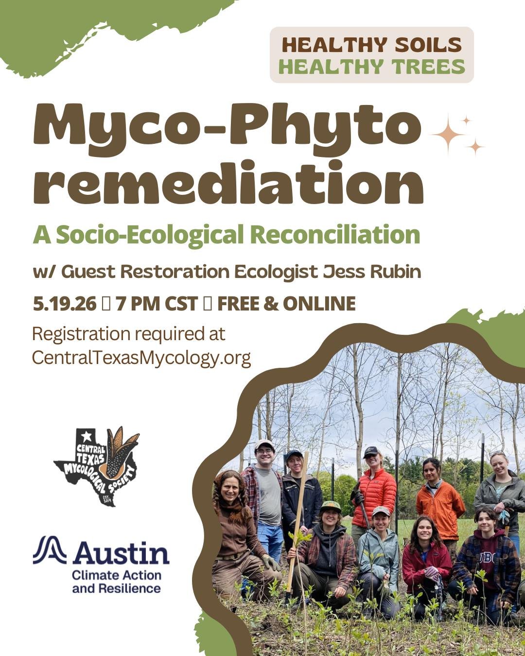 🌱 Tommorow: Join us for a free online event! 🌿

Myco-Phytoremediation: A Socio-Ecological Reconciliation
📅 May 19, 2026 | ⏰ 7 p.m. CST
💻 Live on Zoom &ndash; Free with registration

Learn how fungi + plants can heal damaged land, filter pollution