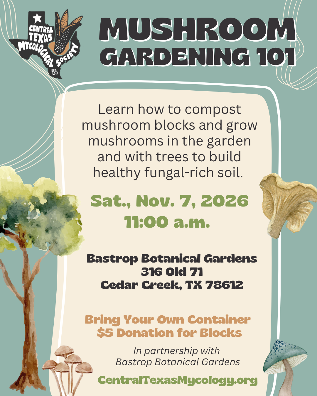 CEDAR CREEK: Mushroom Gardening Workshop