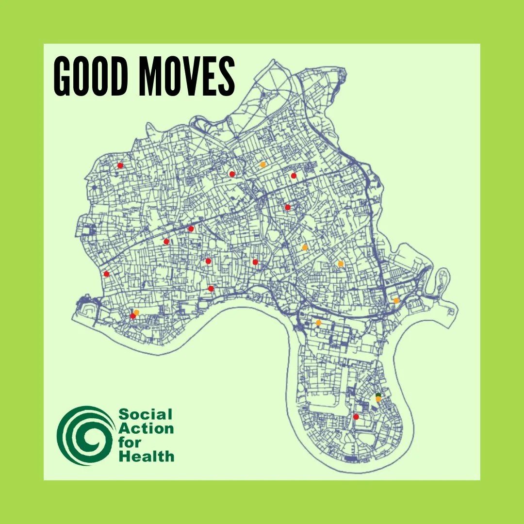 Good Moves is a FREE 8-week self-management programme for residents of Tower Hamlets living with Diabetes, Hypertension, Kidney Disease or Heart Disease. 

📍Courses are running across the borough (in red) and more soon to open (in orange). 

Get in 