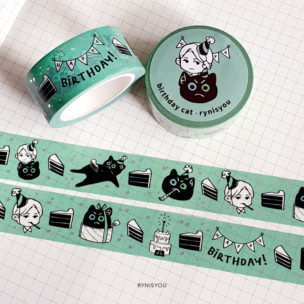 Birthday Cat Washi + Silver Foil Stamping — RYNISYOU