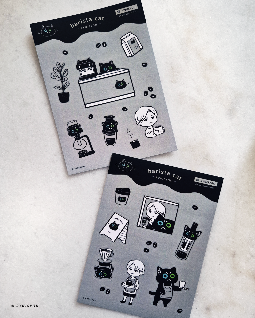 [ 선주문만 가능 ] Barista Cat ➀ + ➁ Washi Sticker Sheet