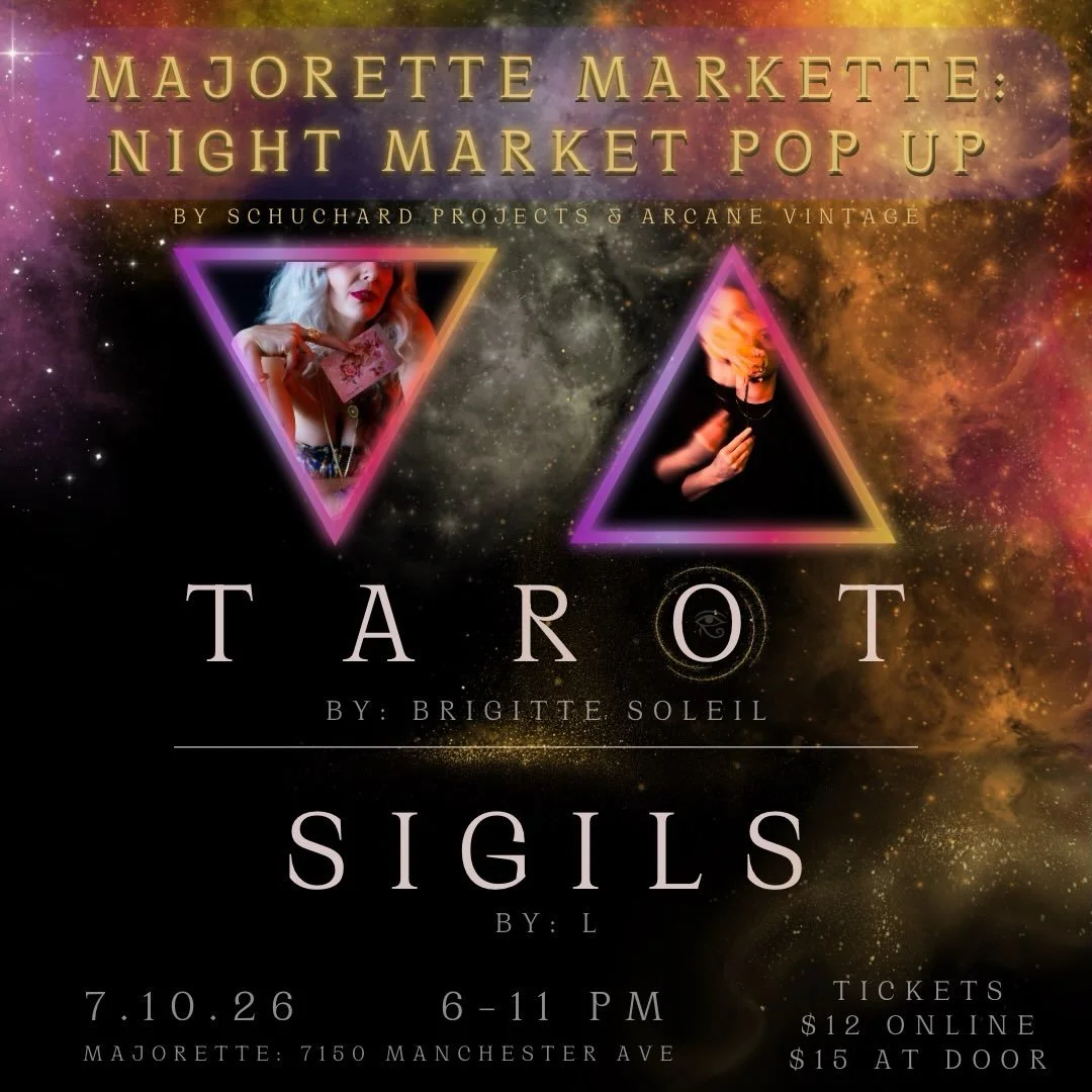 Find @just.another.death and me at the Midnight Markette: Series 02 &ndash; Sideshow this Friday, July 10 from 6&ndash;11 PM at 7150 Manchester Ave for some magic! 

I&rsquo;ll be offering mini tarot readings and @just.another.death will be creating 