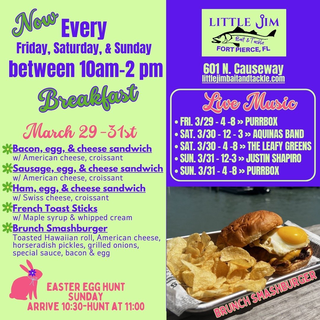 Just in case you missed the memo, we open at 10:00 am every Friday, Saturday, and Sunday! This weekend, get ready to jam to some live tunes with #purrbox, Aquinas, #theleafygreensband, #justinshapiromusic - see you there! Bring the kids for an Easter
