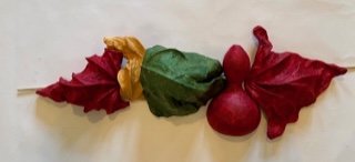 Four leaves and a gourd, red/green/yellow
