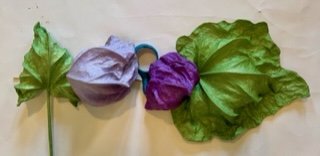 Four leaves and a gourd, green/purple/blue