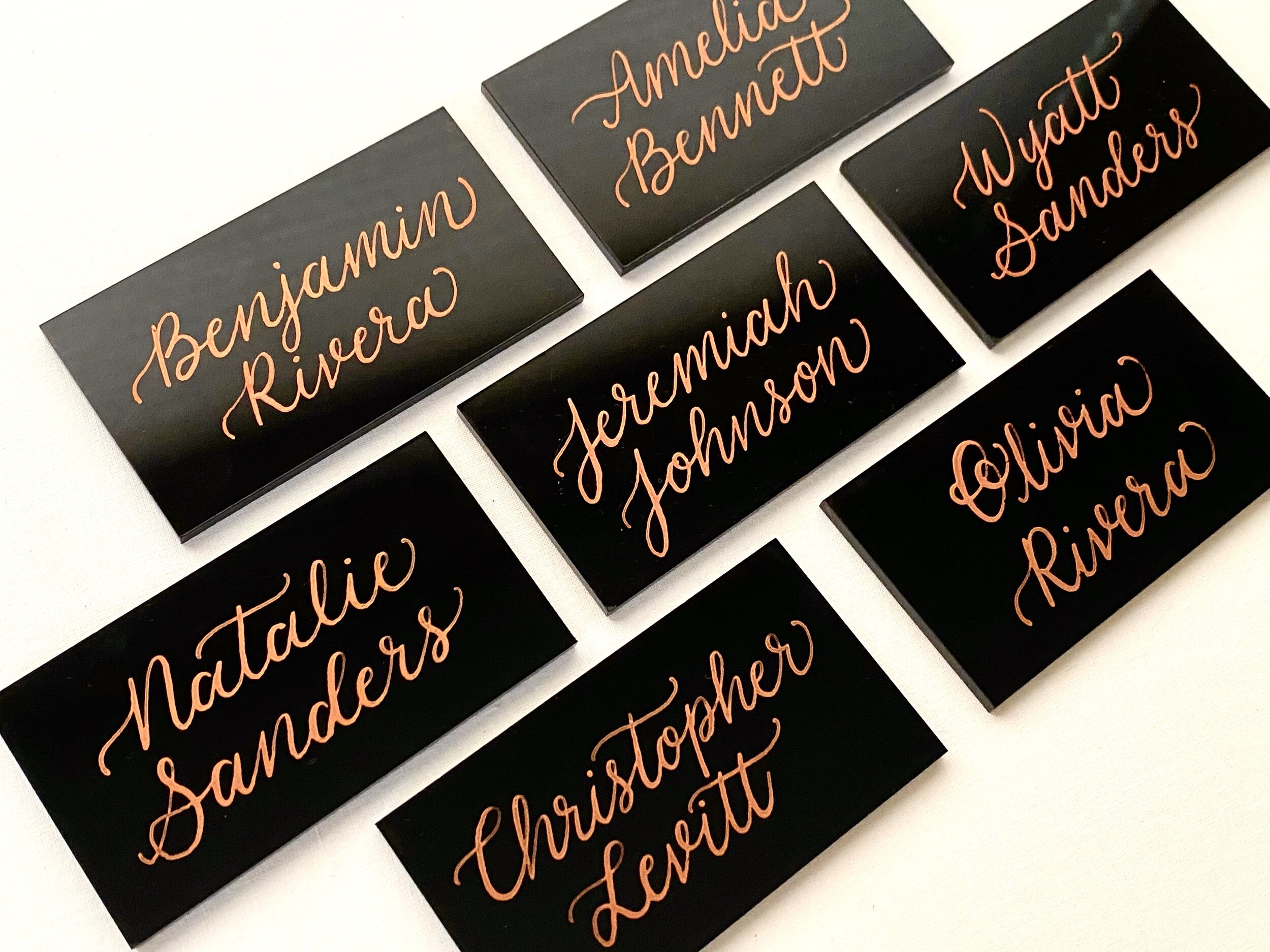 Copper on Black Acrlyic place cards.JPG