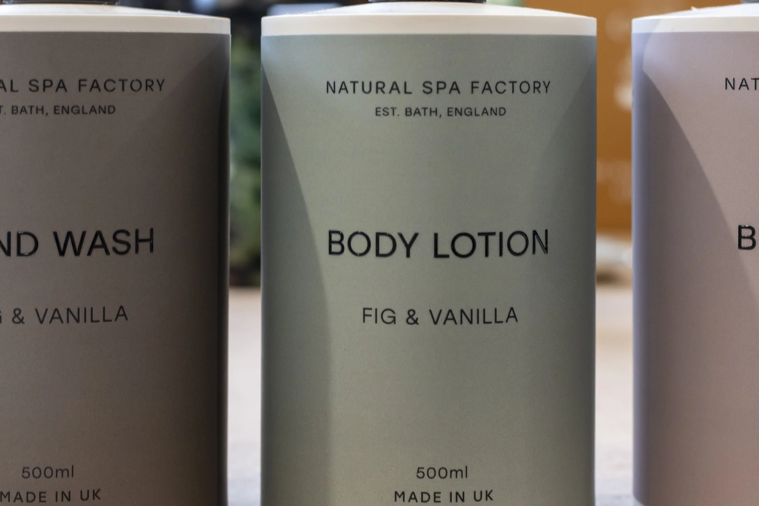 Natural Spa Factory hand wash and body lotion bottles, fig and vanilla_Natural Spa Factory