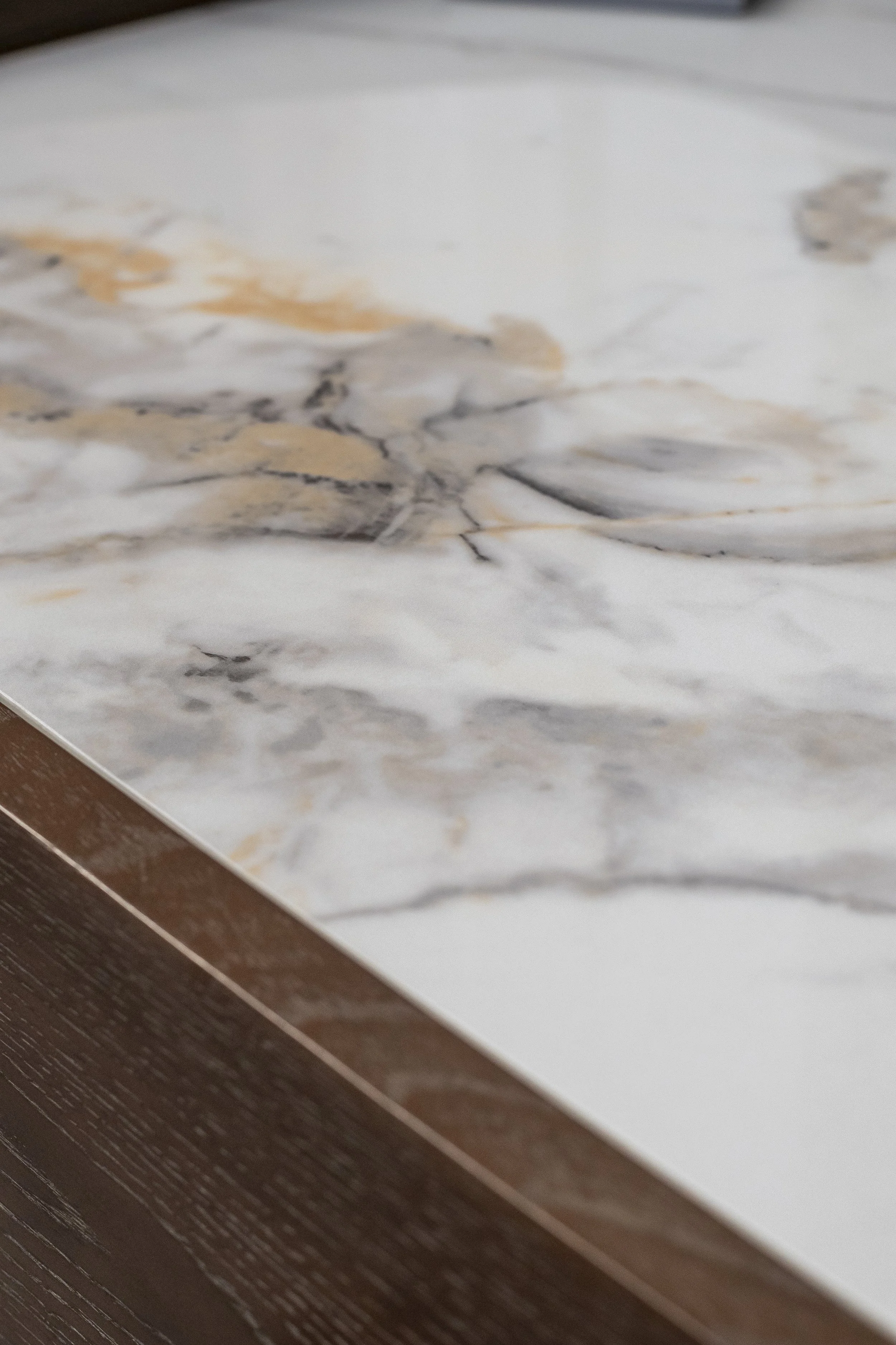 Marble tabletop with a dark timber edge_VIDA Living