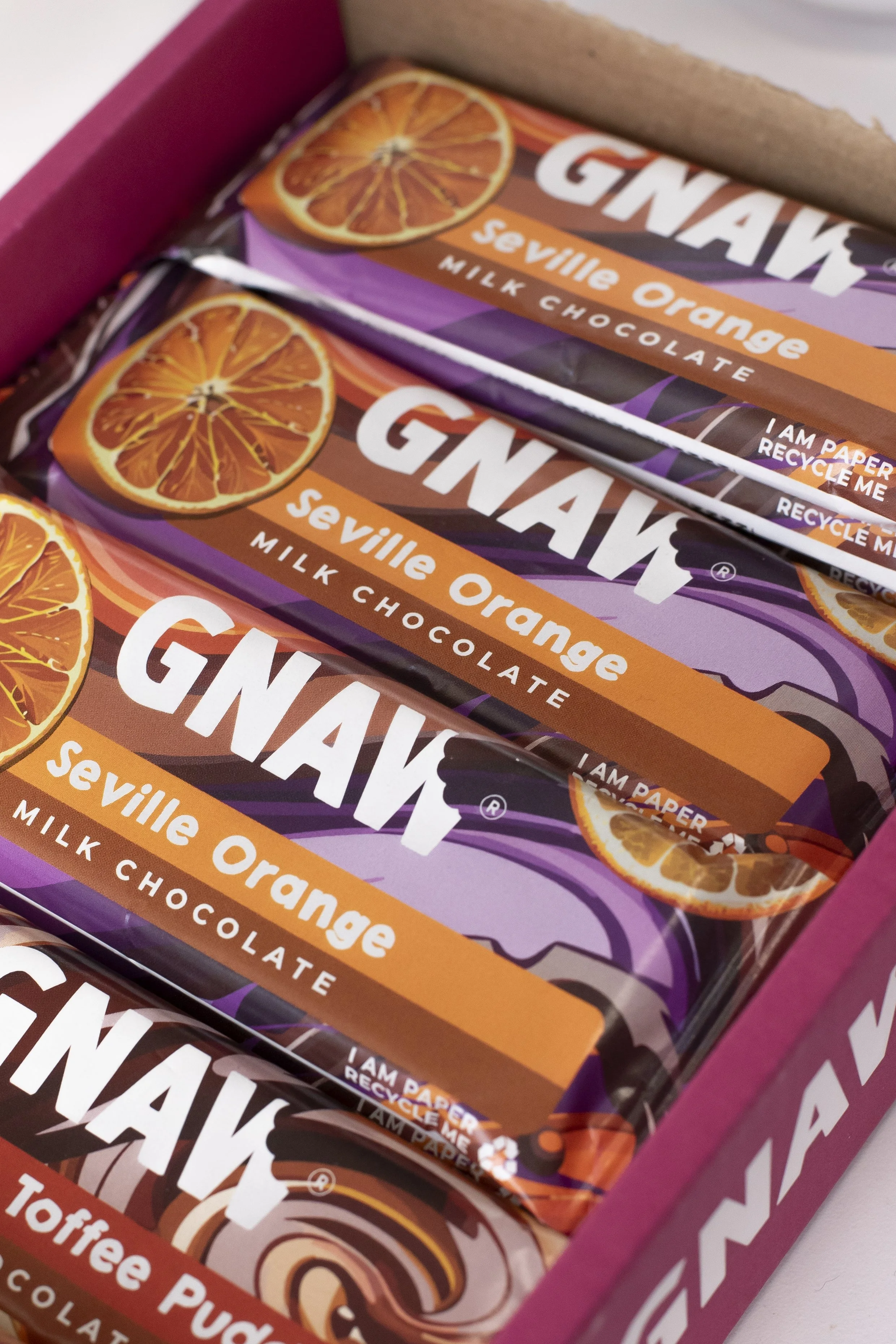 Box of Gnaw chocolate bars in colourful wrappers_House of Sarunds