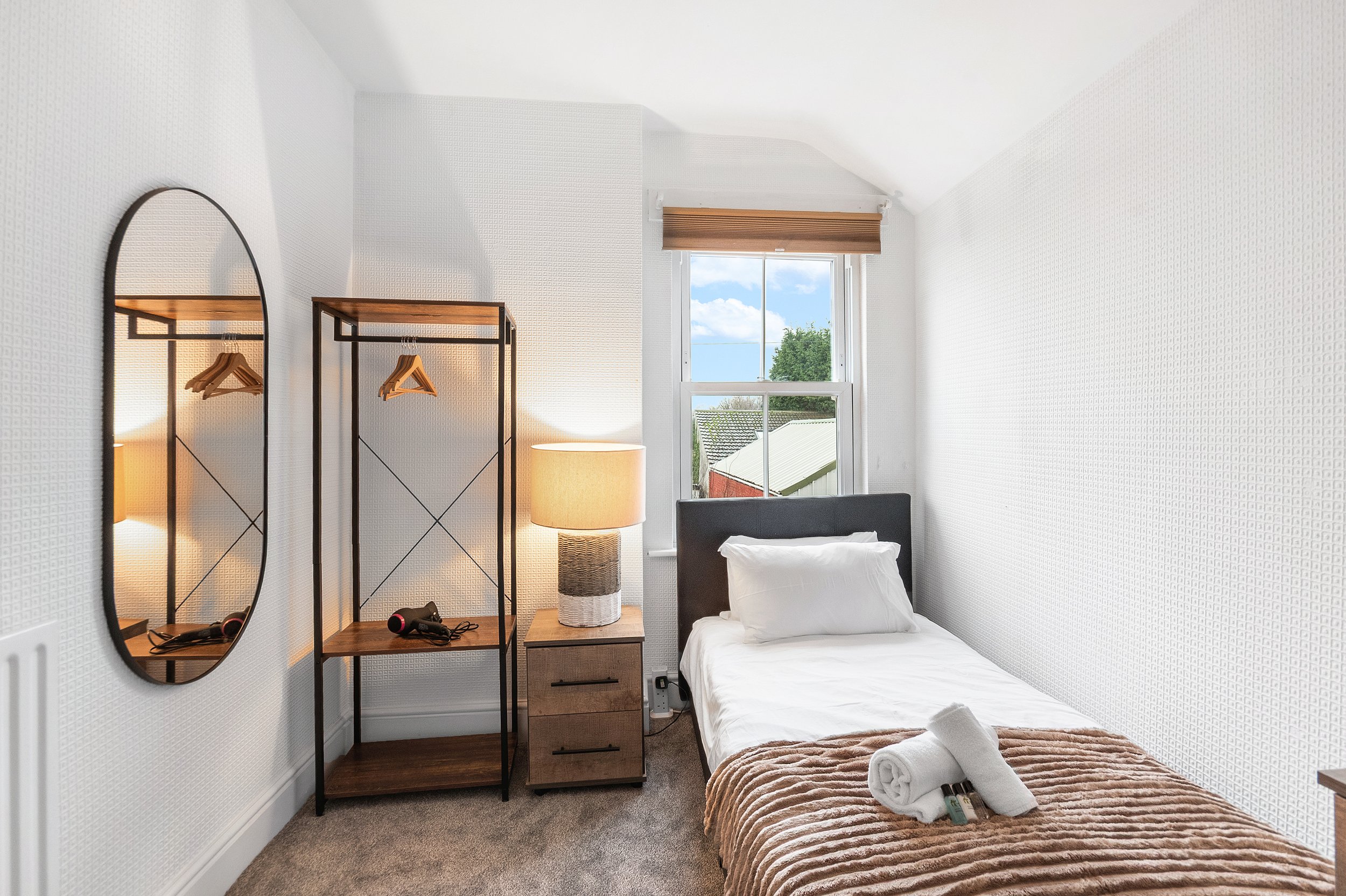 Styled Airbnb bedroom photography Northamptonshire short let property