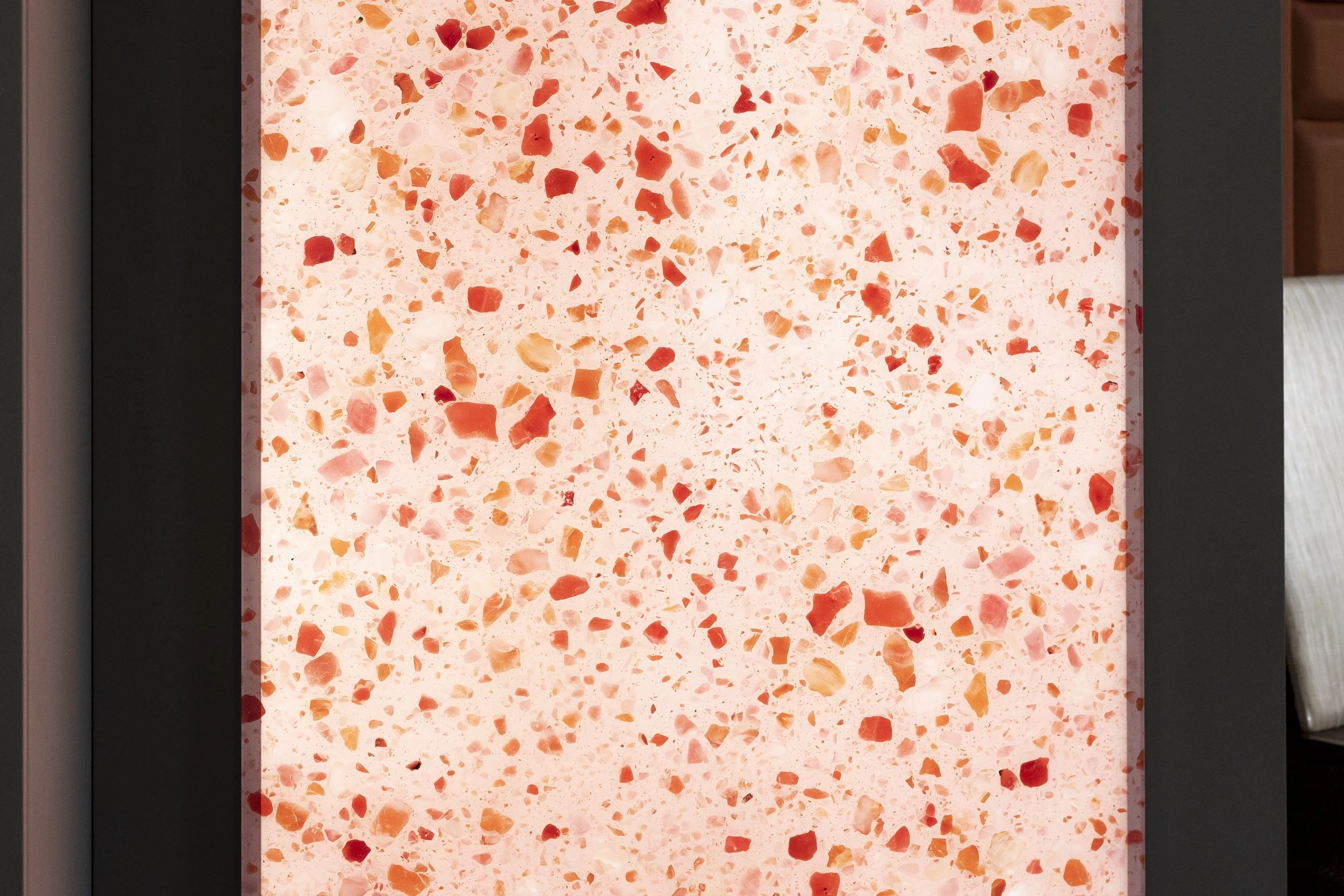 Backlit pink and red terrazzo-style panel_BRITEtek