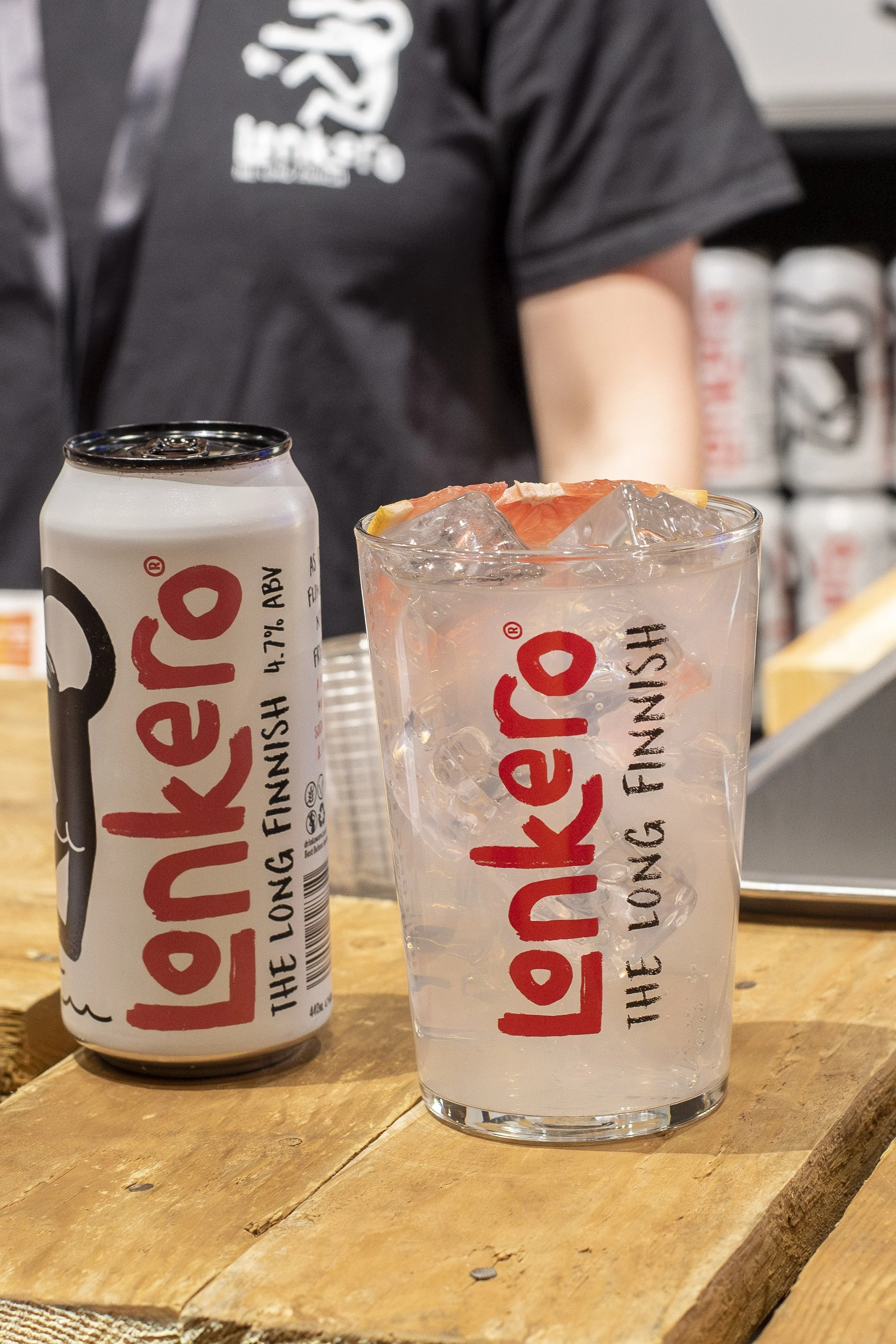 Lonkero Long Finnish drink served over ice on a wooden board