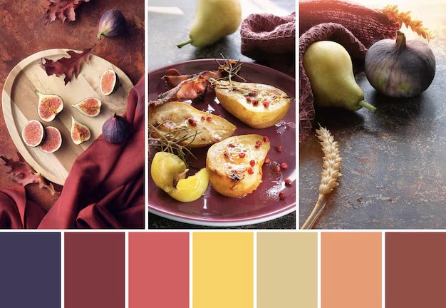 Warm autumn accent colours and natural linen background.