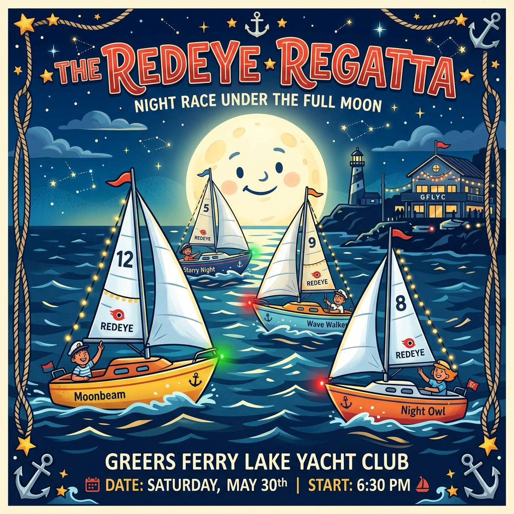  The Redeye Regatta. A night sailing race under a full moon with the Greer's Ferry Lake Yacht Club. 
