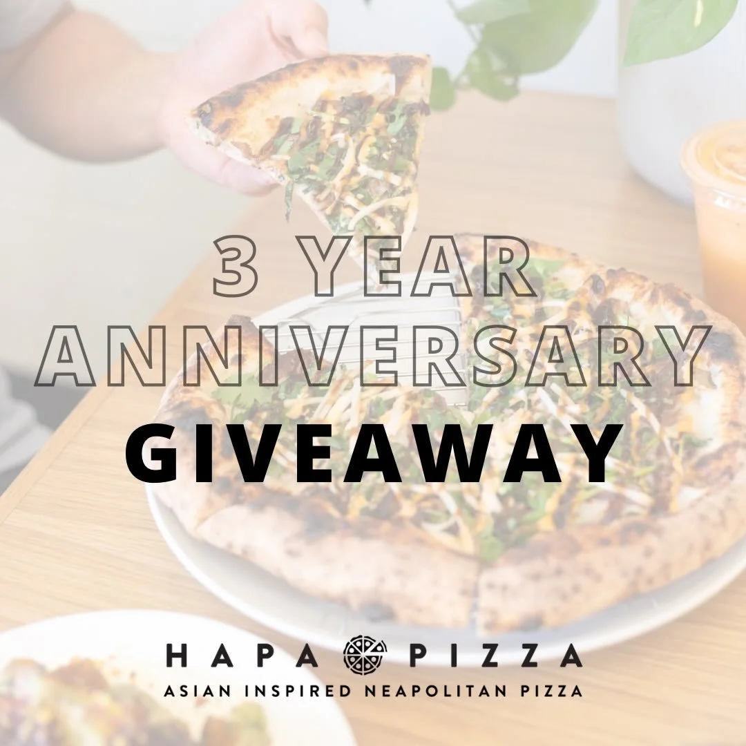 Tomorrow marks 3 years of Hapa Pizza&rsquo;s brick &amp; mortar! 🎉 

To celebrate, we&rsquo;ll be doing random giveaways every hour throughout the whole day (Tuesday, March 10) for guests who dine in! 👀 

Giveaways include Hapa merch, dessert, and 