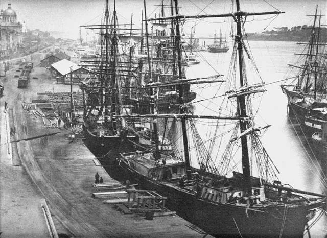 The bustling Port of Montreal during the 1800s.