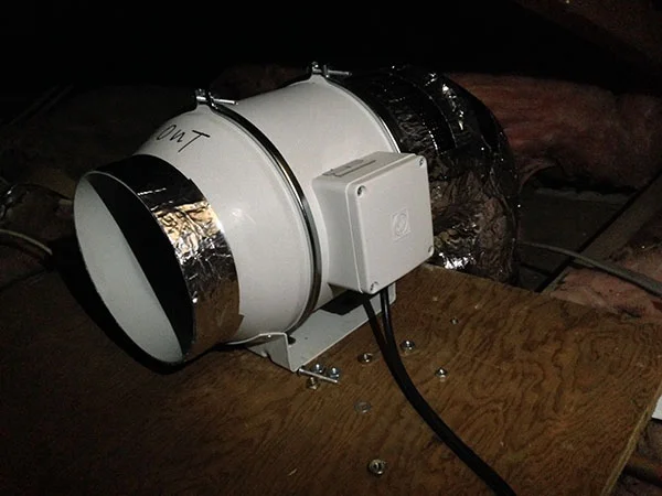 I used a piece of plywood as a platform for the fan and dampers. Fortunately power was already there from the old fan.