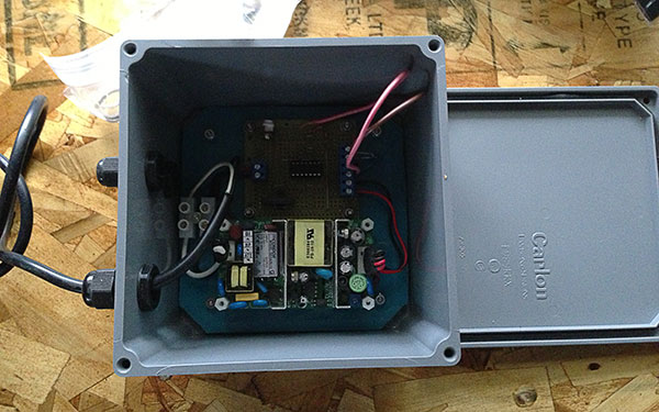 I had originally anticipated the electronics being outside, so they were mounted in a weatherproof enclosure.