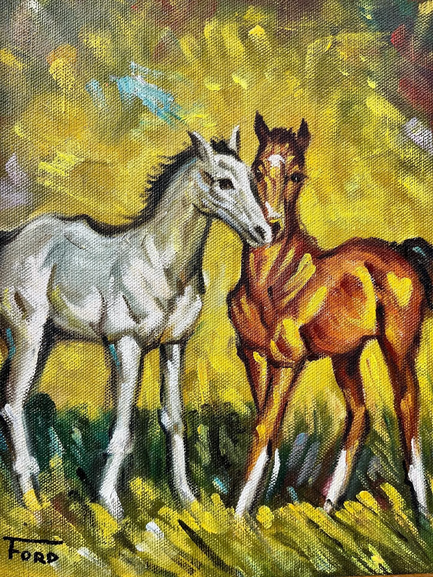 The use of color and stroke is so striking in this pretty pony painting. Available in my online store - link in bio.