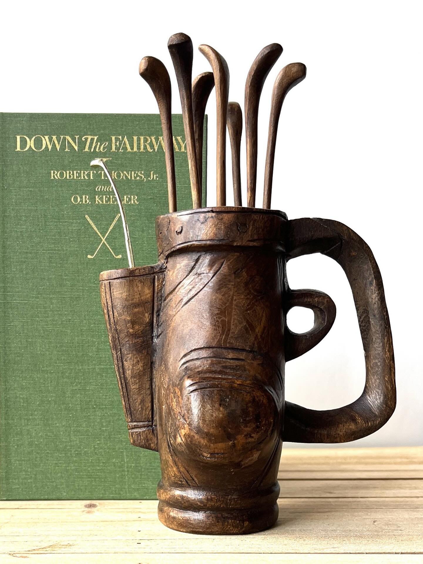 Wooden golf bag decor or (appetizer picks!) and golf books available in my online store - link in bio.