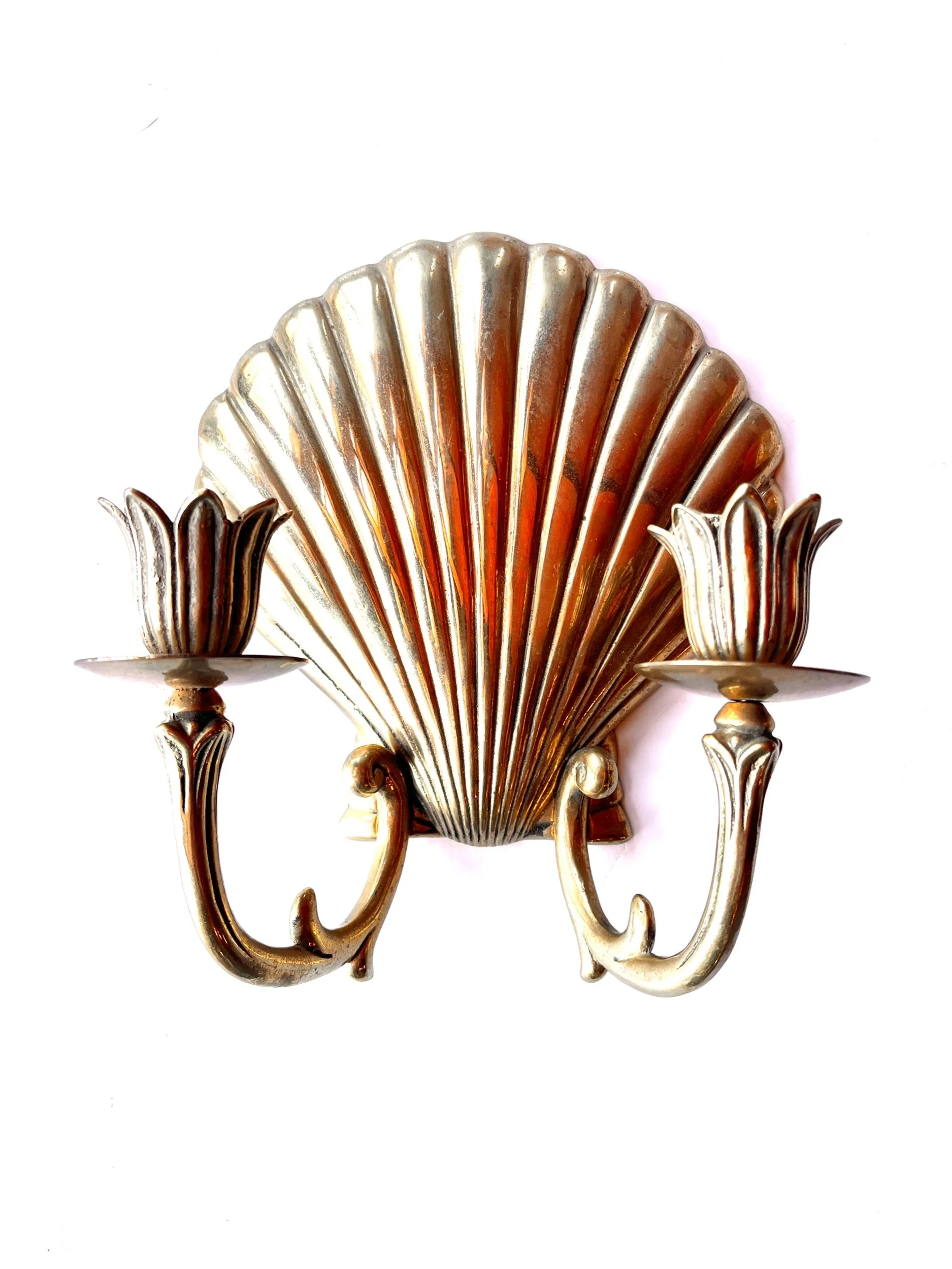 Vintage Brass Shell Wall Sconce Candleholder