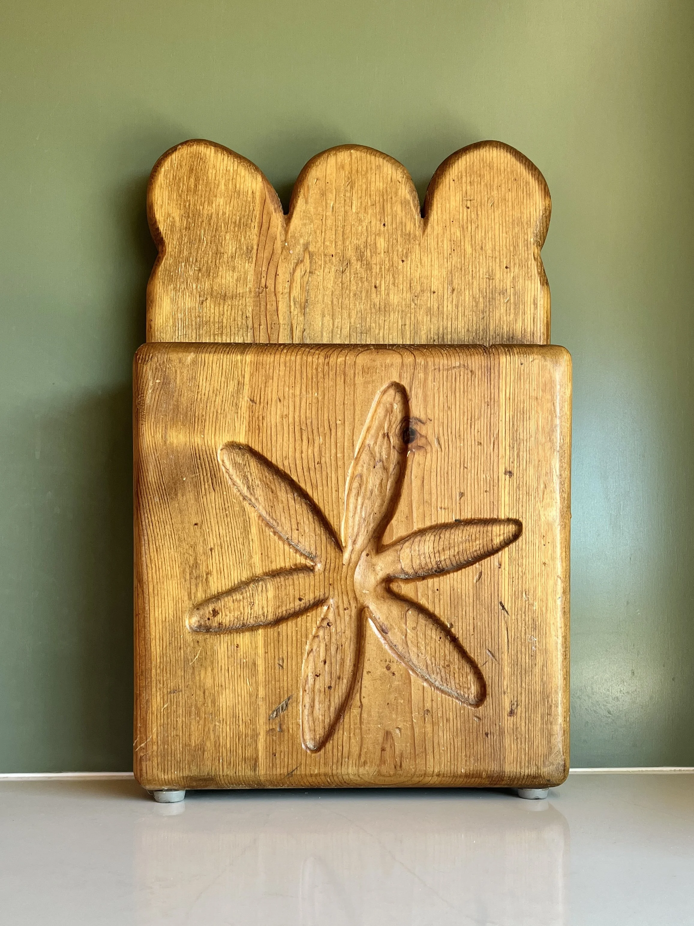 Vintage OOAK Handcarved Floral Knife Block Decor
