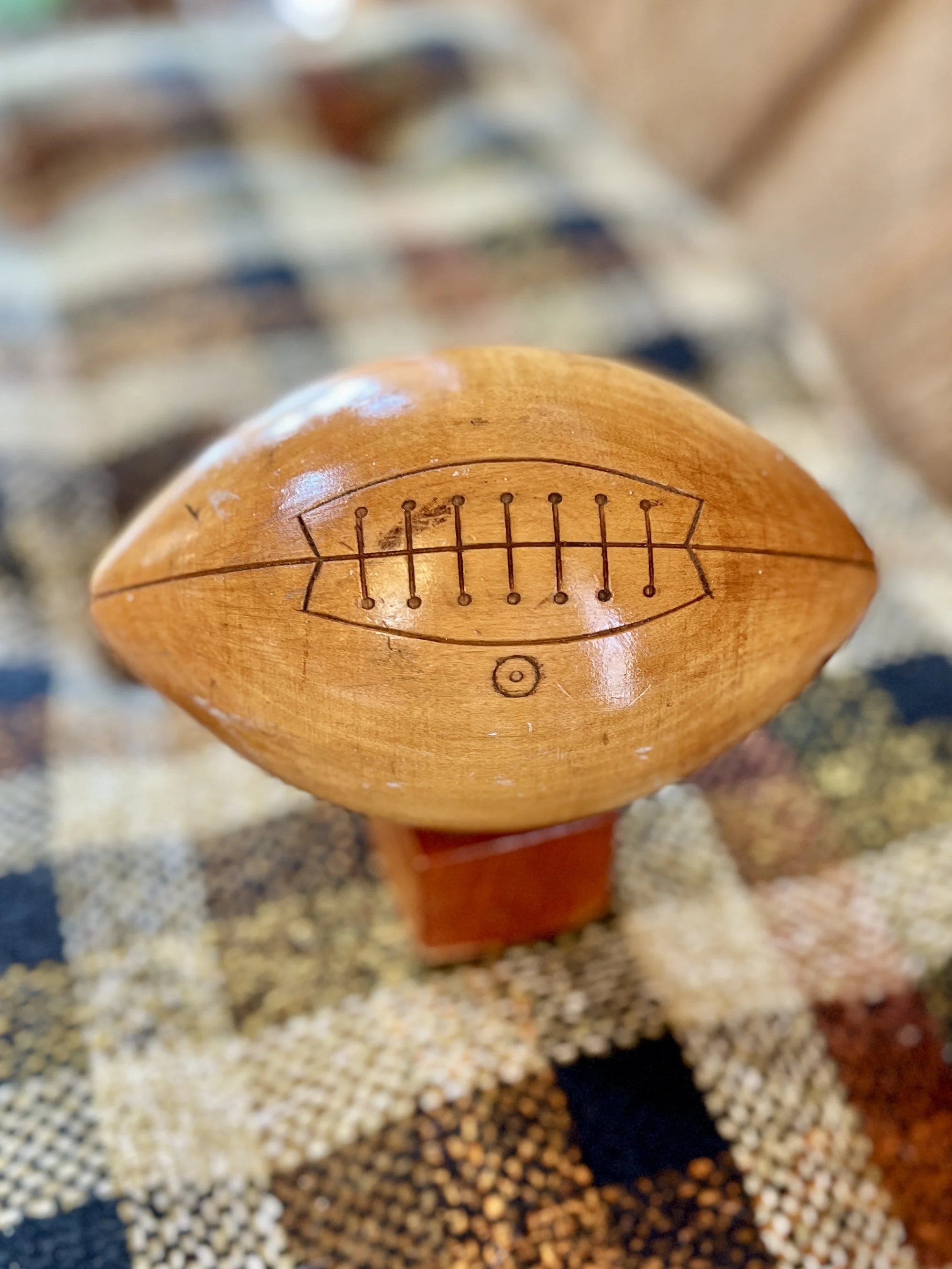Vintage Wooden Football Shelf Decor or Door Stopper