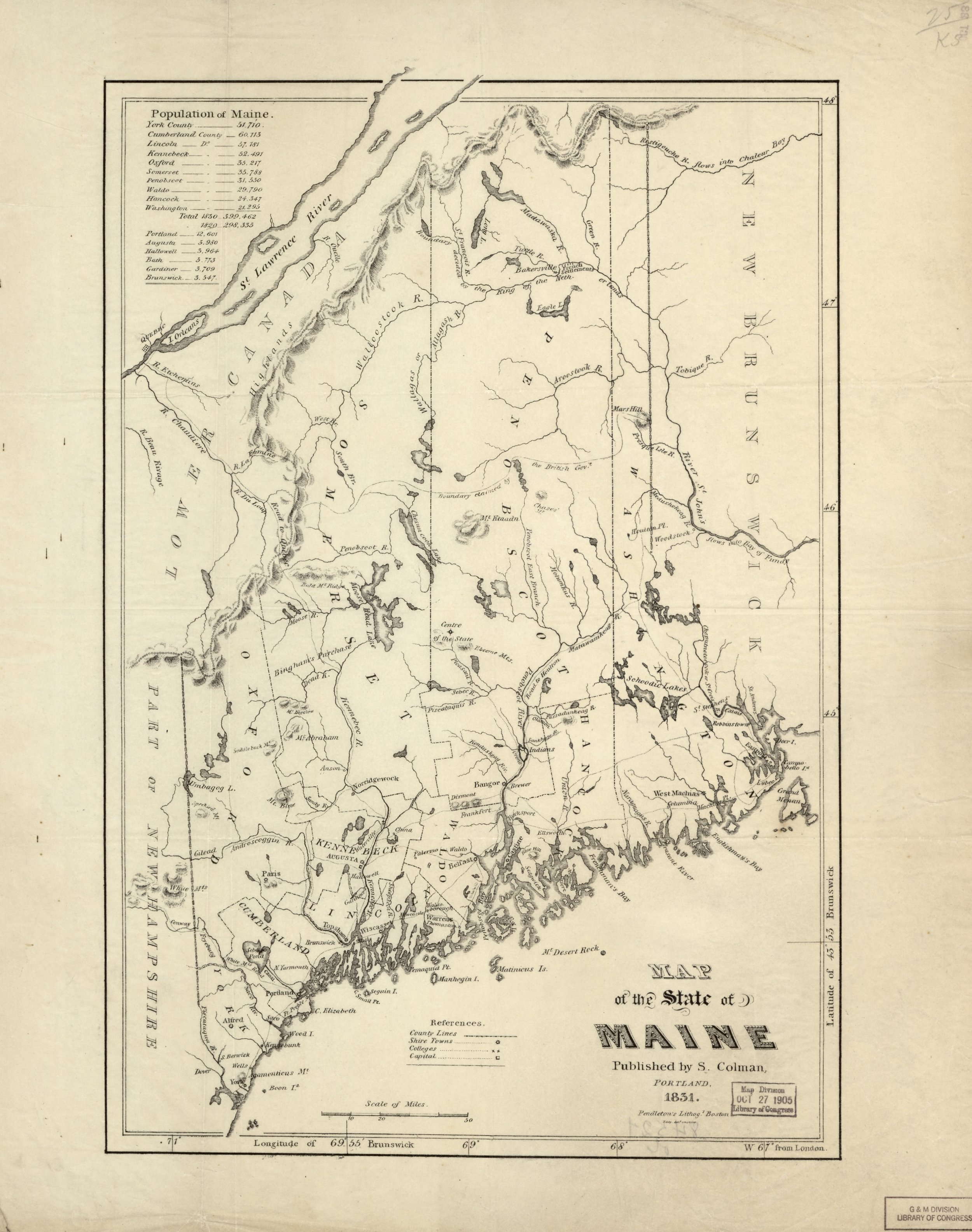 1831 Map of Maine Print