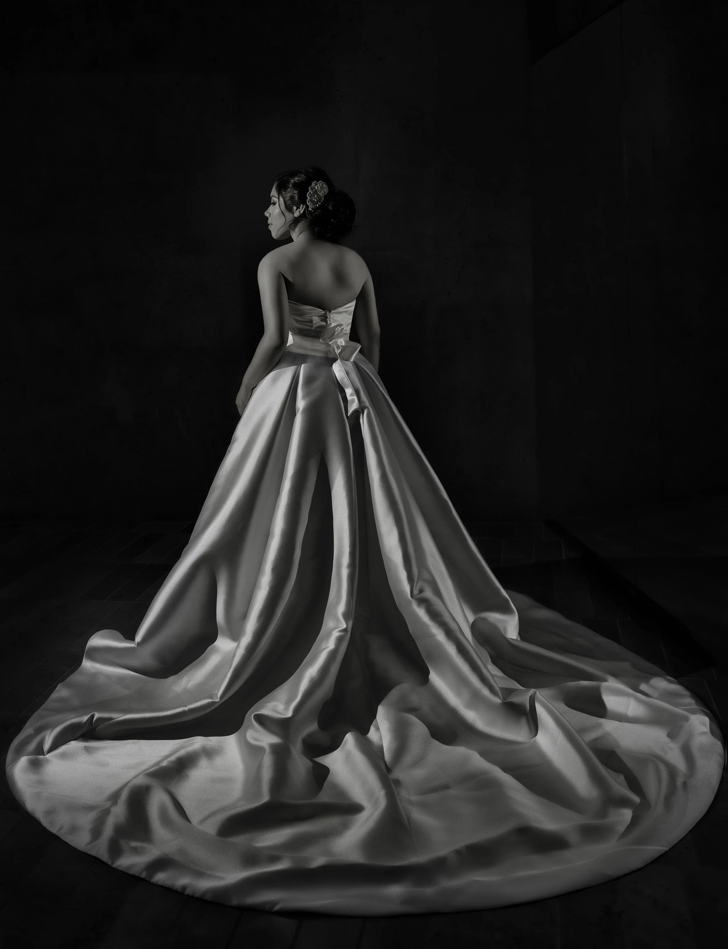 Dramatic Bride Dress at Cathedral In Los Angeles