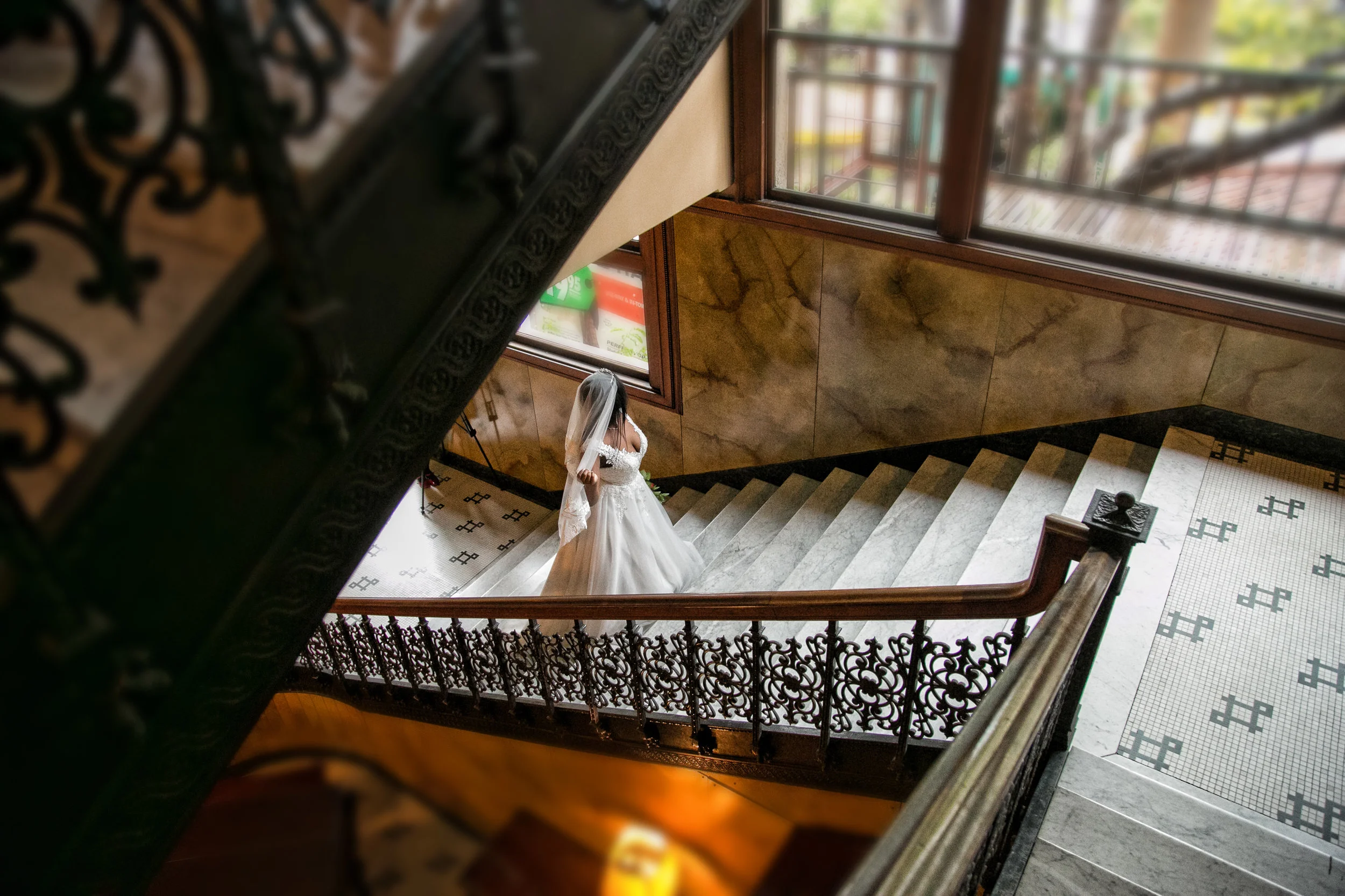 Bride At Staircase Of Castle Green In Pasadena