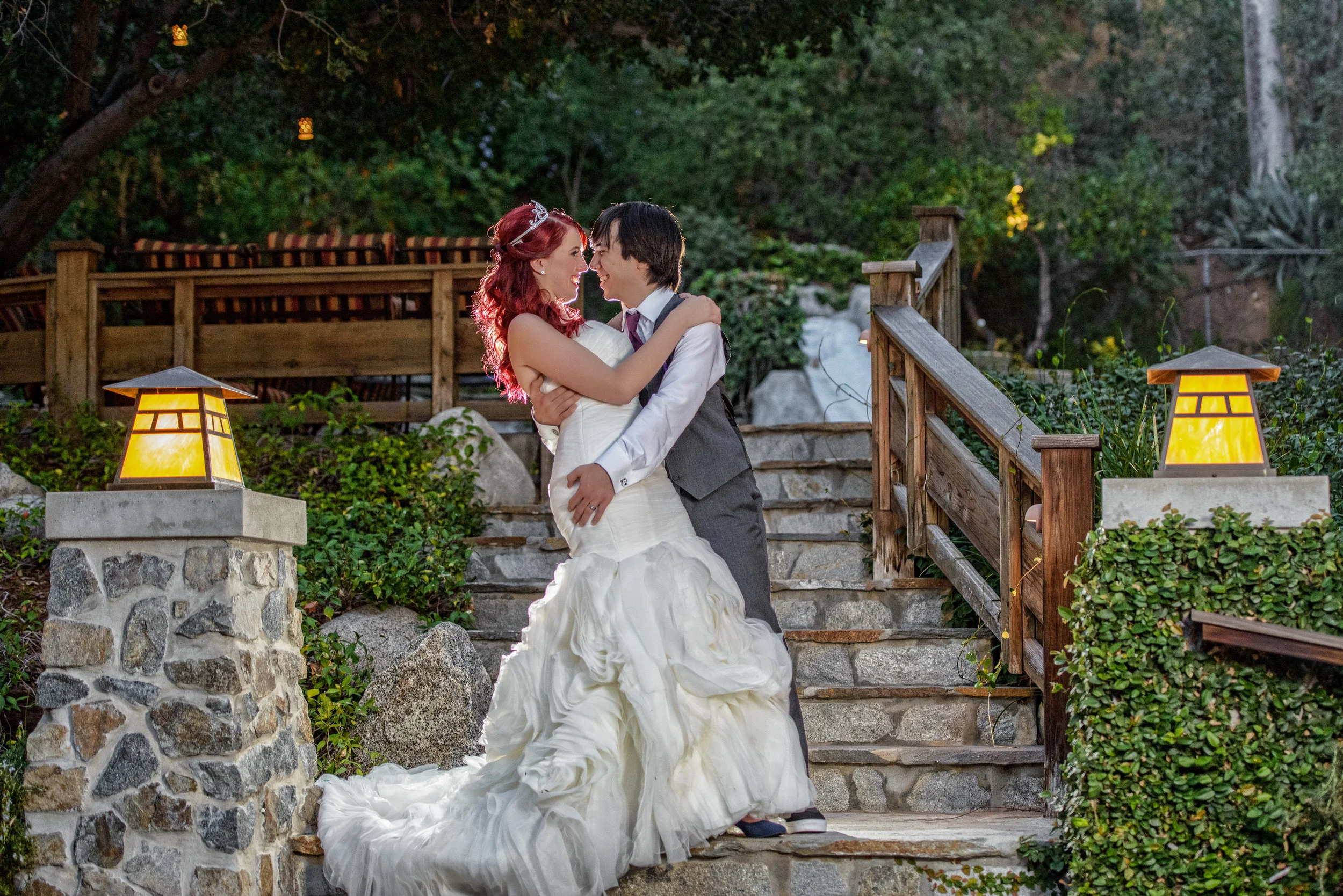 Bride And Groom At Private Garden In Sierra Madre