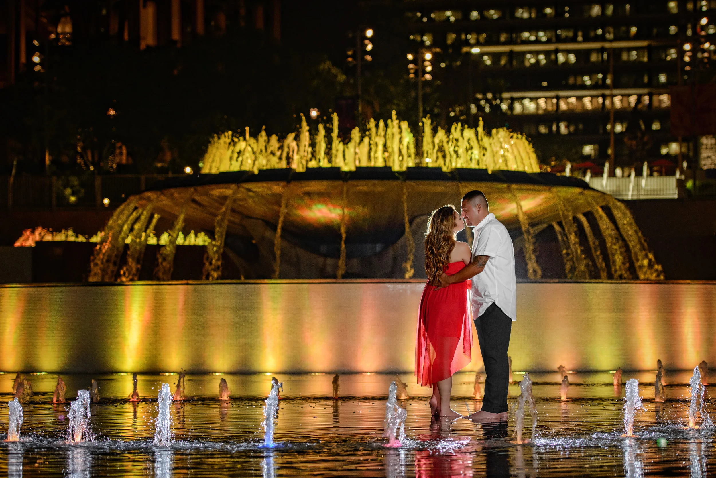Night Engagement at Grand Park in Downtown Los Angeles