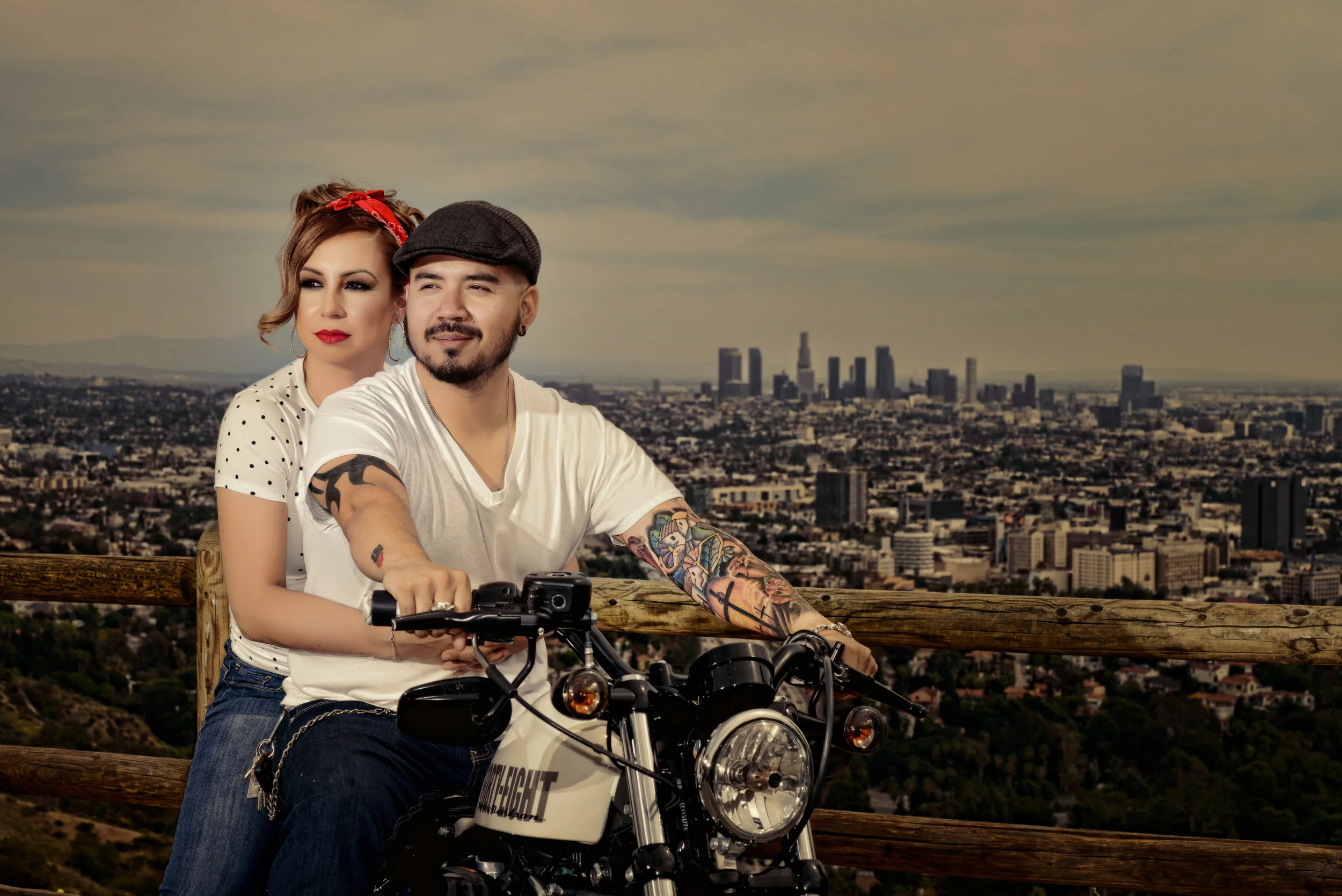 Rockabilly Engagement at Mulholland Drive with Harley