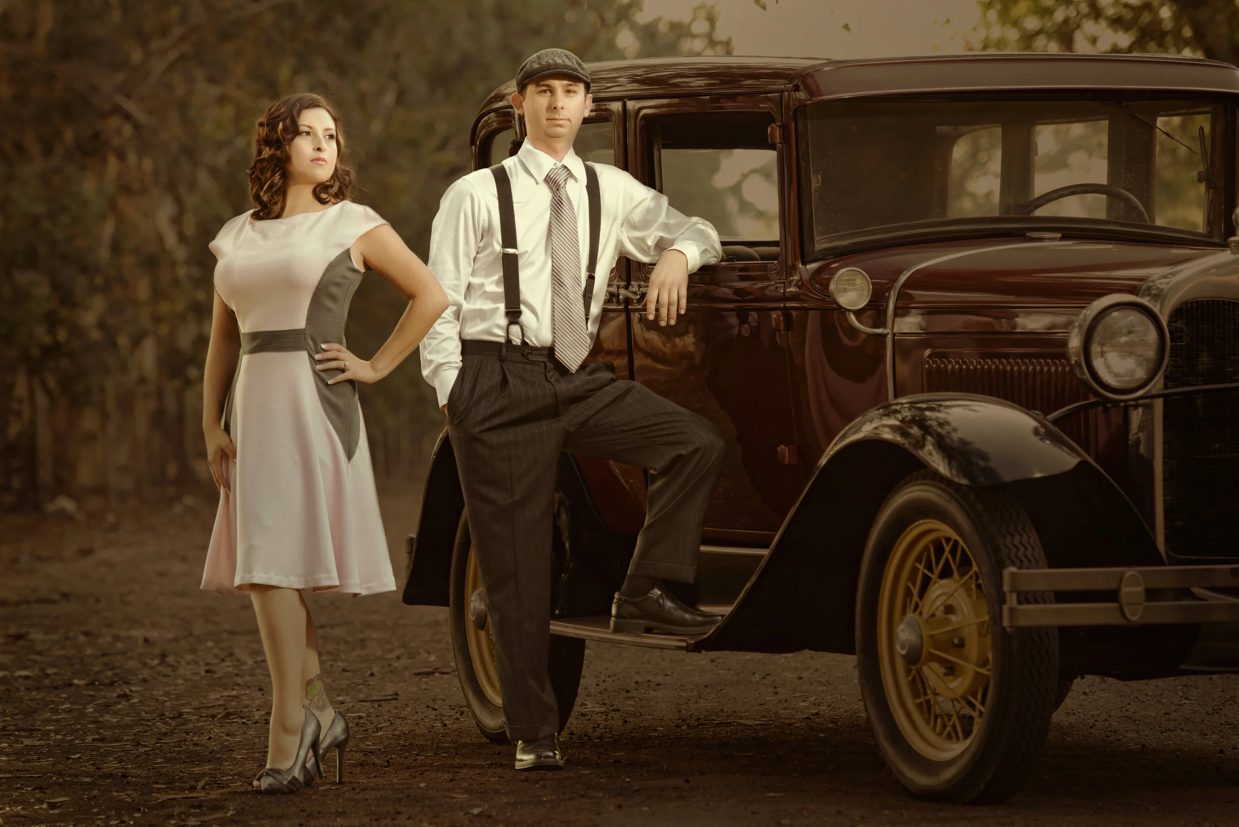 Vintage Gatsby Engagement With 1920s Ford Car