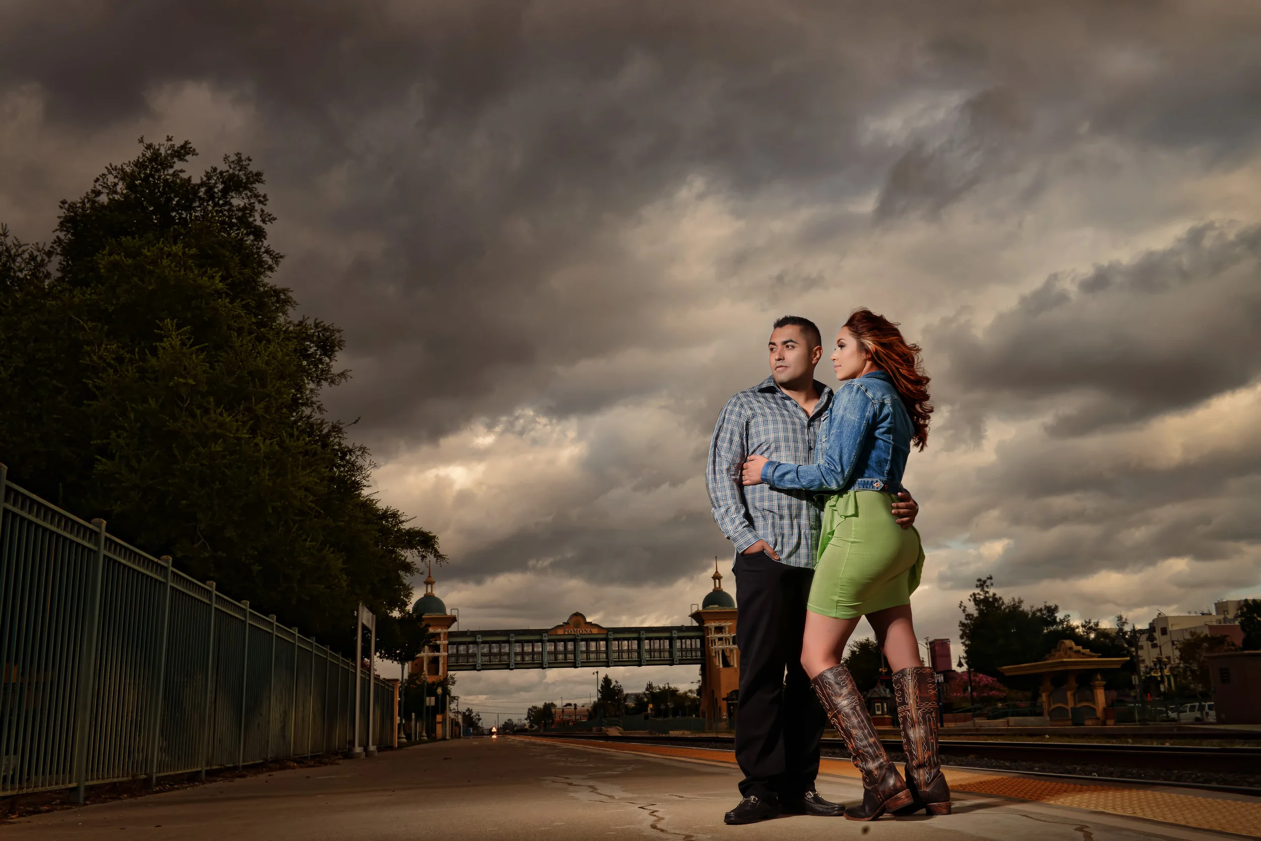 Engagement At The Pomona Train Station With Cloudy Sky