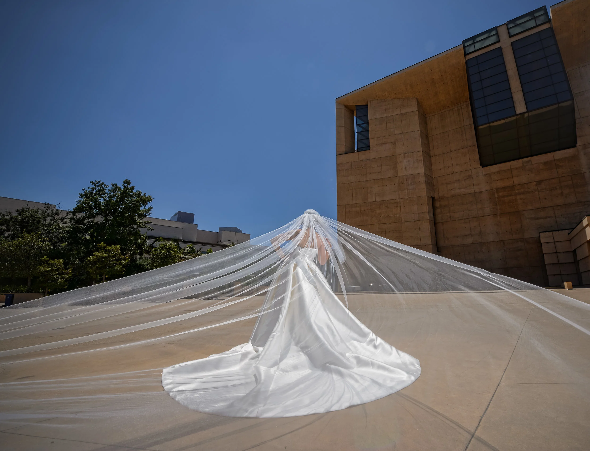 Bride With Veil at Cathedral In Los Angeles