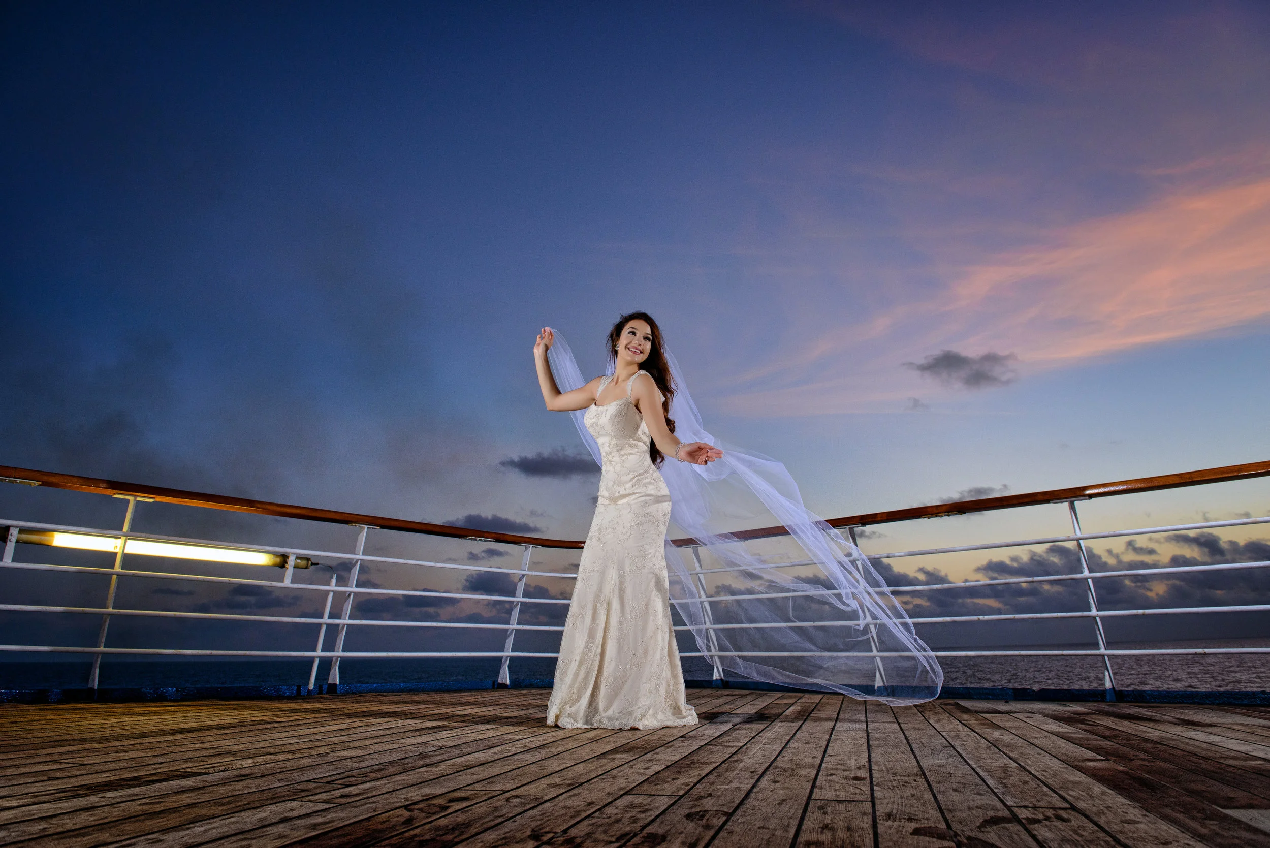 Beach Bride On Cruise Ship in Miami At Sunrise