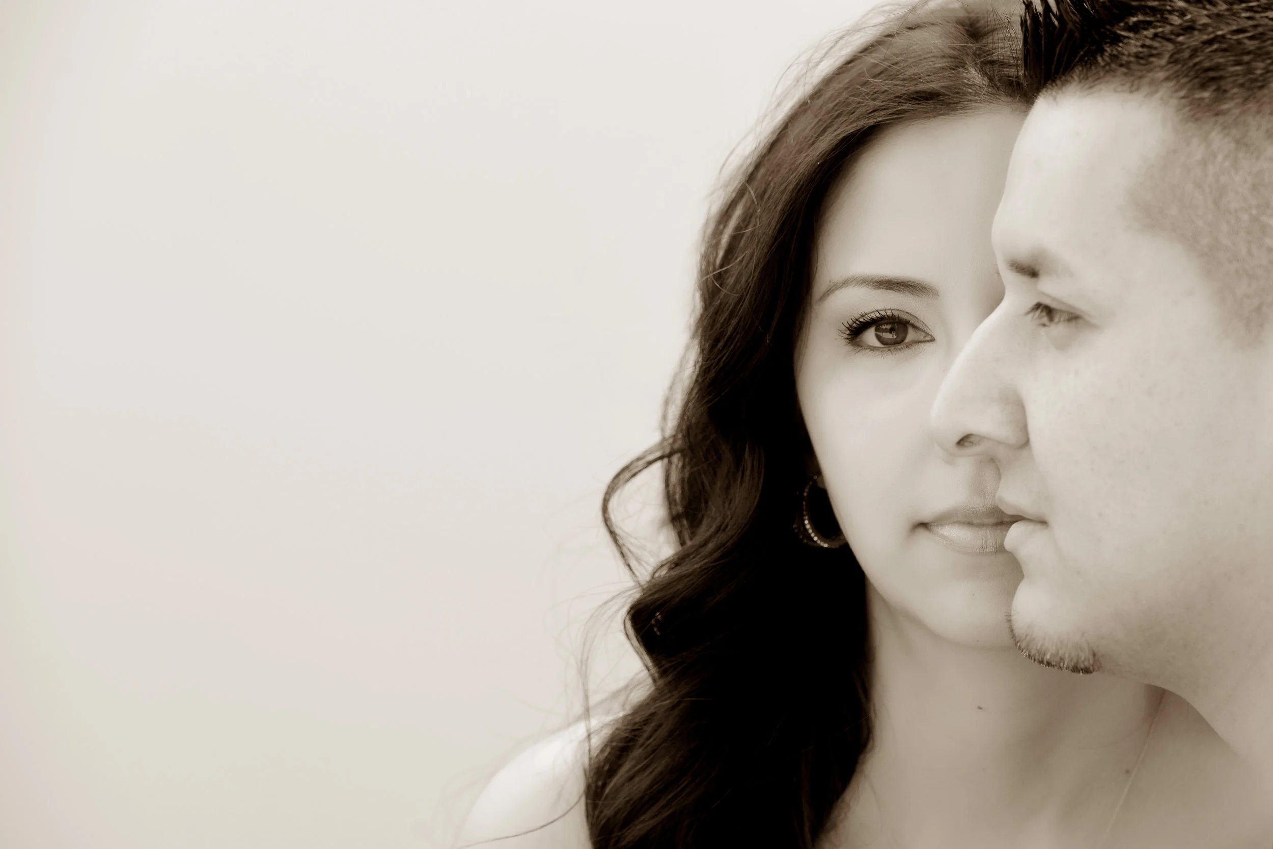 Engagement portraits of half faces